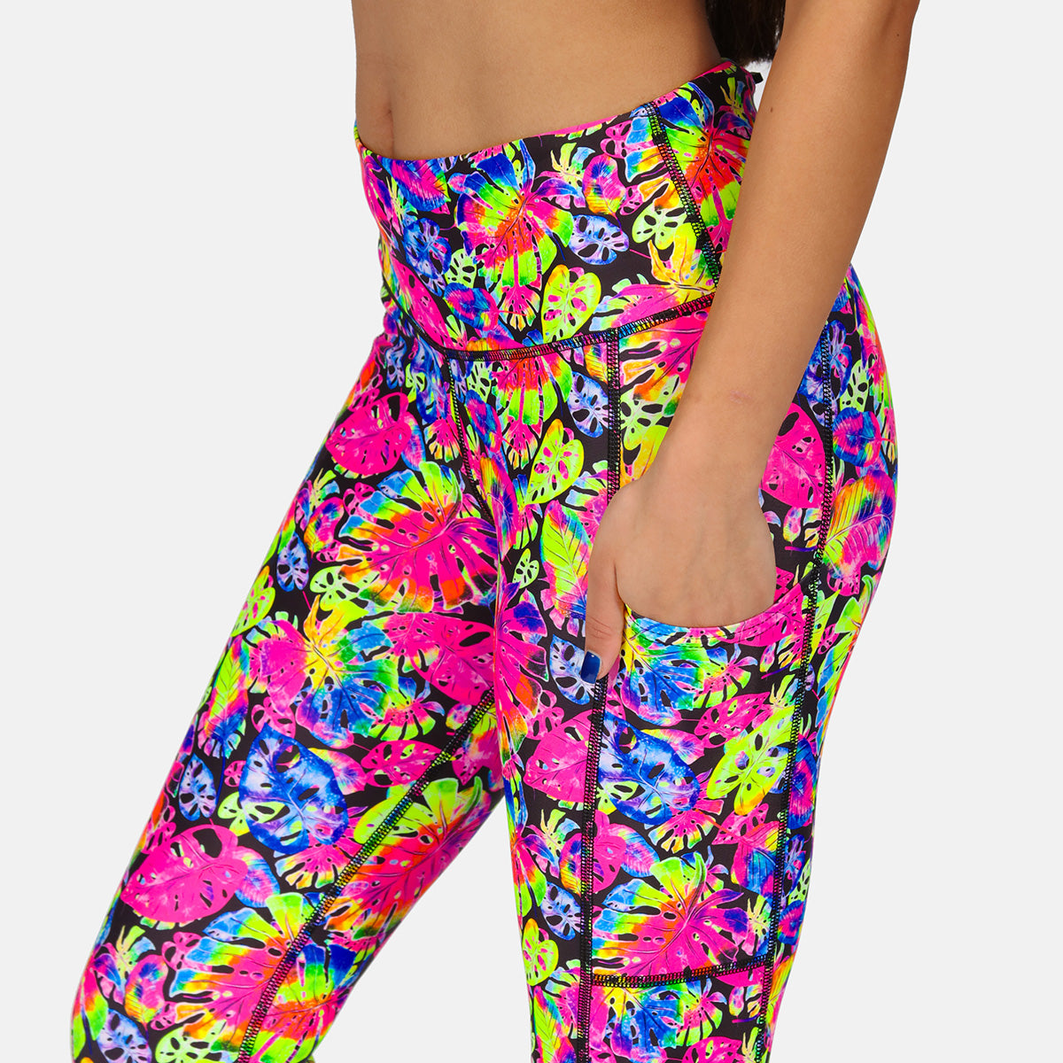 Summer Palm Print Leggings - Women's High Waisted Yoga Pants for Workout, Running & Beach Vacation | Trendy Tropical Design