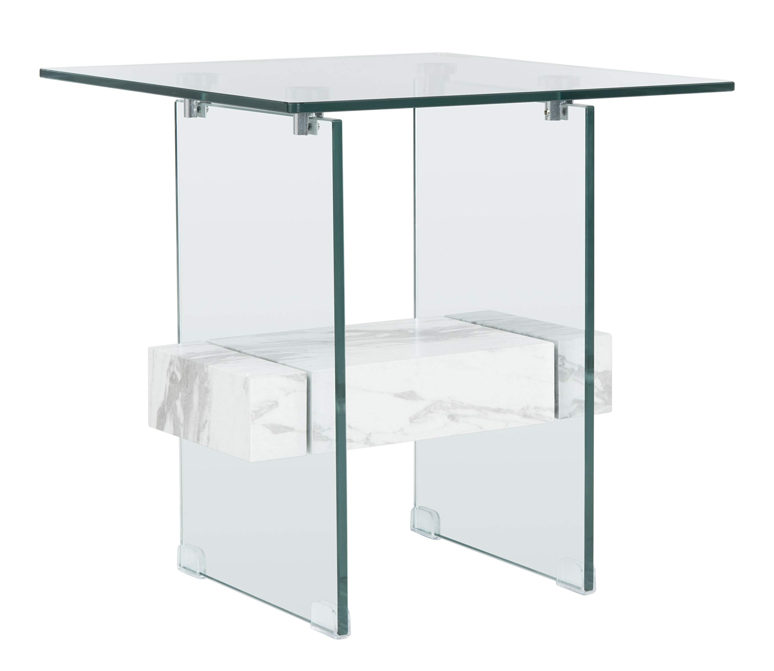 Safavieh Kayley Glass & White Marble Accent Table - Modern End Table for Living Room, Bedroom, or Office Decor