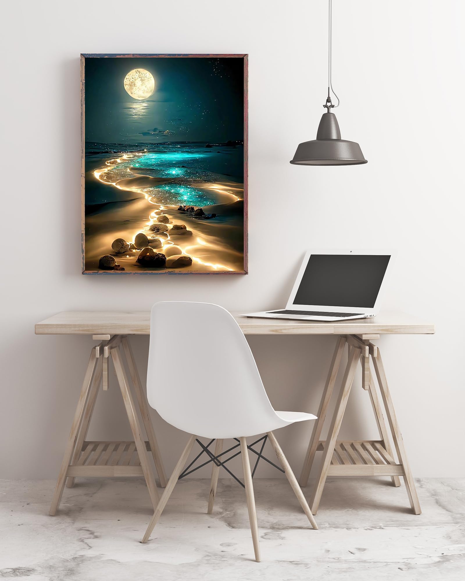 5D Diamond Painting Kit for Adults - Moonlight Beach Seaside Art, DIY Full Drill Diamond Art Kits for Beginners, 12x16 Inch Home Wall Decor (Perfect for Relaxation, Stress Relief & Creative Gift Ideas)