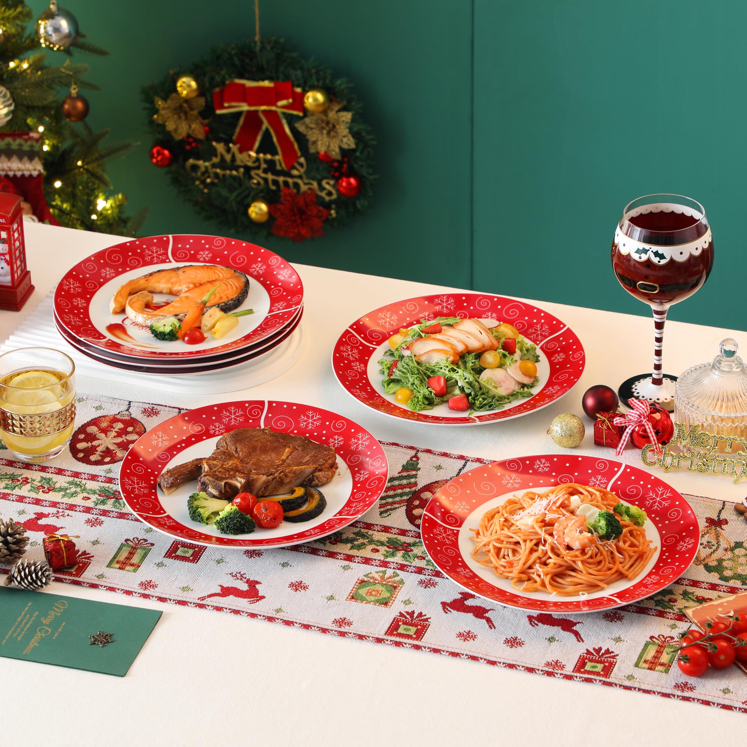 VEWEET Christmas Dinner Plates Set of 6 - 10.5 Inch Ceramic Holiday Tableware for Family Meals, Parties & Celebrations - Festive Christmas Tree Design - Perfect for Christmas Dinner, Holiday Gatherings & Home Decor