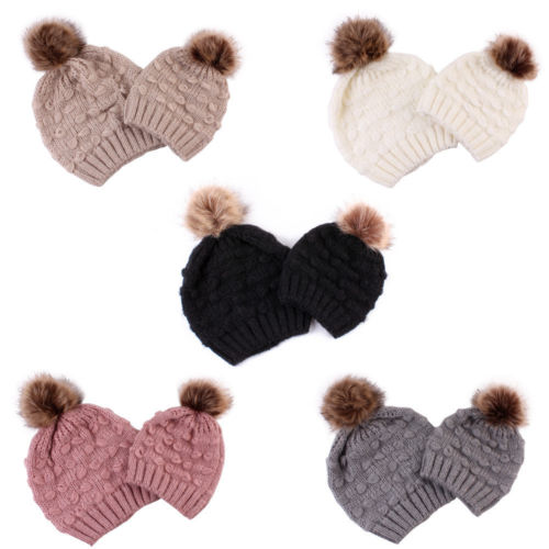 Mommy & Me Knitted Matching Beanies - Winter Warm Hats for Mother & Daughter - Cozy Family Outfits for Snow Days & Christmas Photos