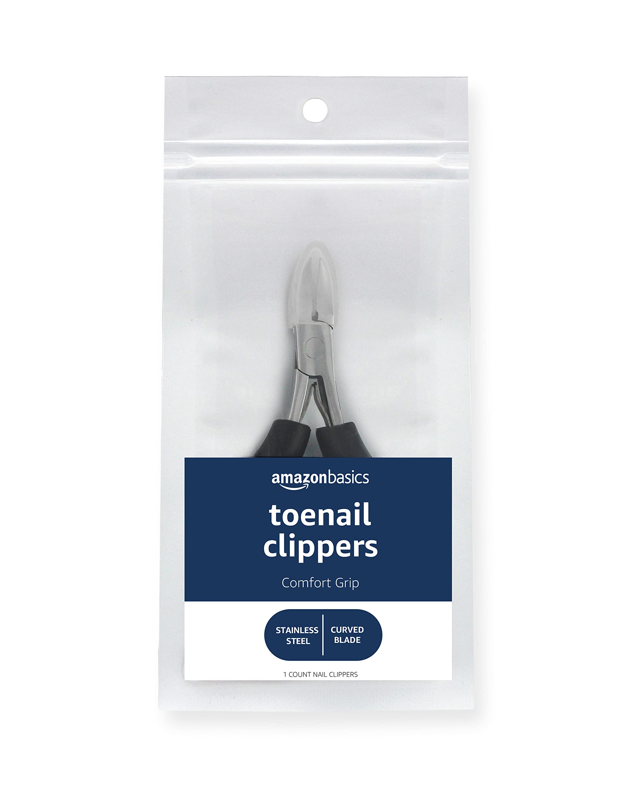 Amazon Basics Toenail Clippers with Comfort Grip - Professional Stainless Steel Nail Clippers for Men & Women - Black - Perfect for Home, Travel & Pedicure Care