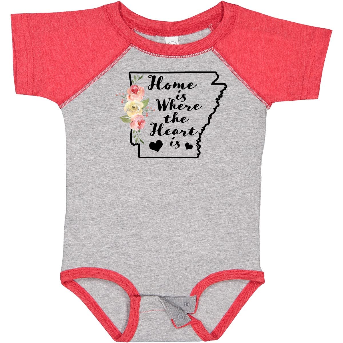 Inktastic Arkansas Home Where The Heart Is Watercolor Floral Baby Bodysuit - Soft Cotton Infant Onesie for Newborns, Photo Shoots & Family Gatherings