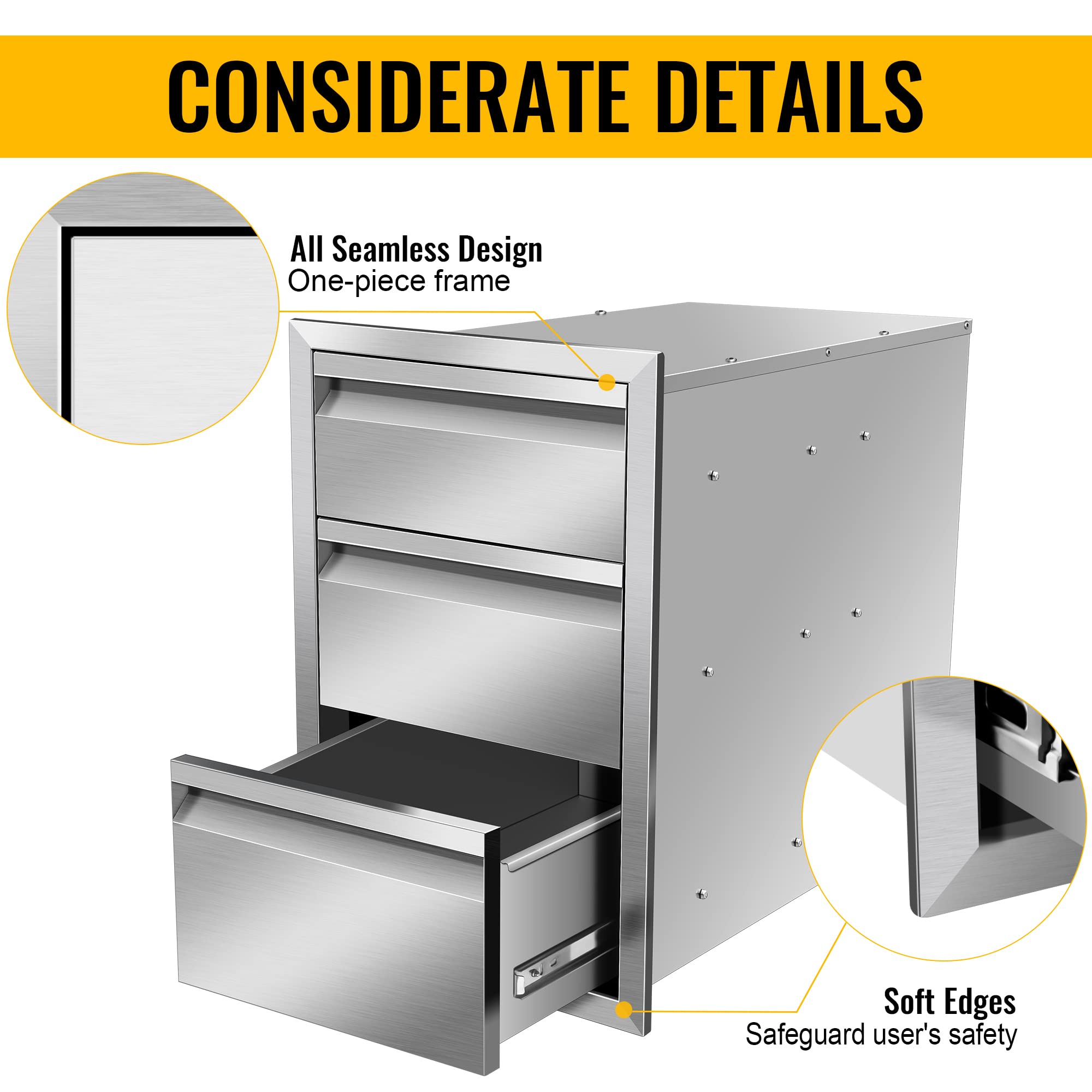 Stainless Steel Outdoor Kitchen Drawers 14x21x23 Inches - Flush Mount BBQ Storage for Grill Island & Patio Station | Perfect for Backyard Entertaining & Outdoor Cooking