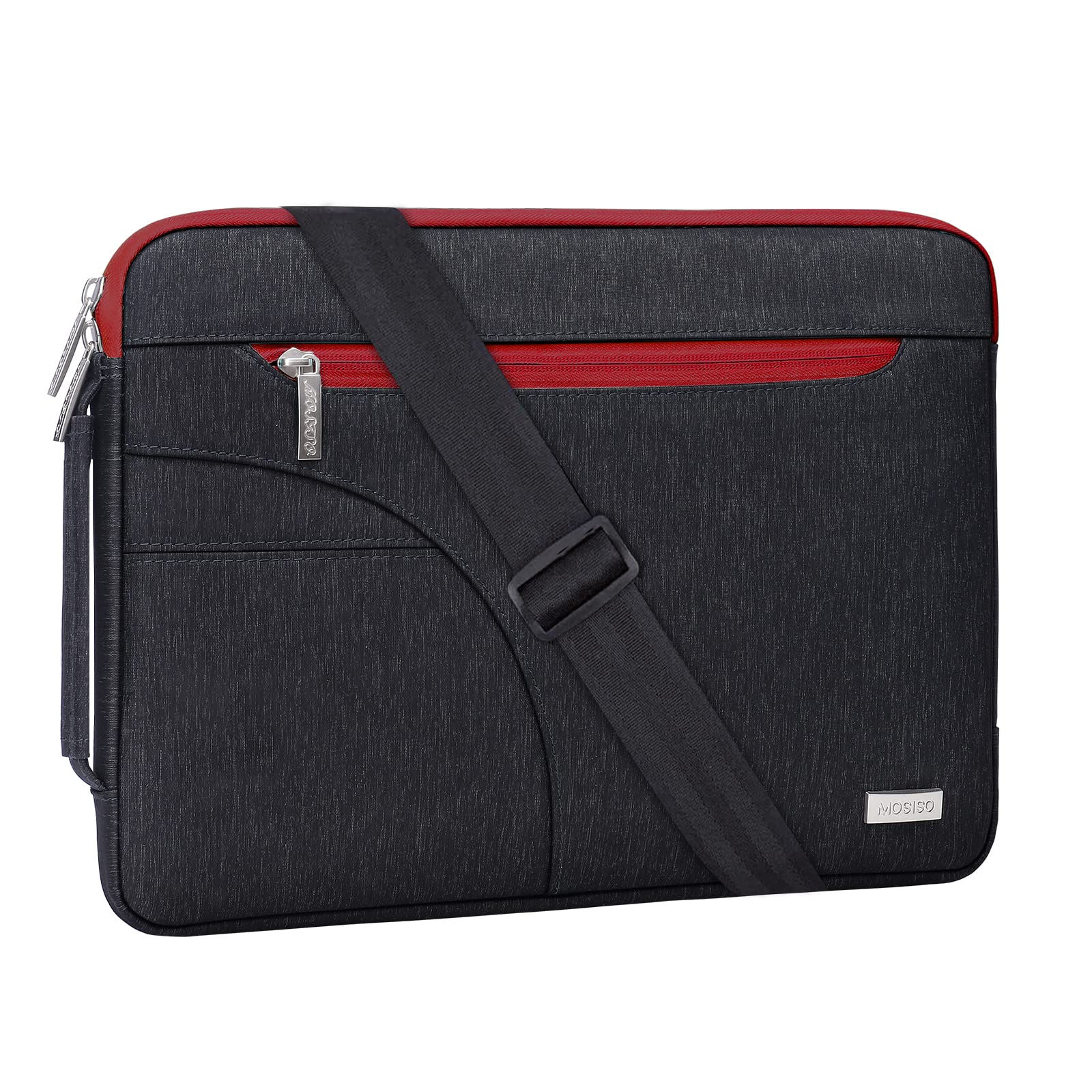 MOSISO Laptop Shoulder Bag for MacBook Air/Pro 13-13.3 inch & MacBook Pro 14 inch M3 M2 M1 (2021-2023) - Durable Polyester Briefcase with Front Arc Pocket (Red) - Perfect for Business, Travel & Daily Commute