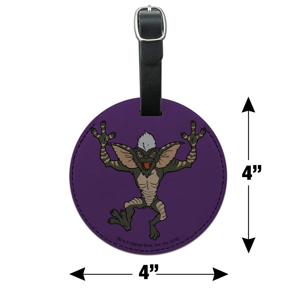 Gremlins Stripe Round Leather Luggage Tag - Durable Suitcase ID Card Holder for Travel Bags - Perfect for Carry-Ons, Checked Luggage & Backpack Identification
