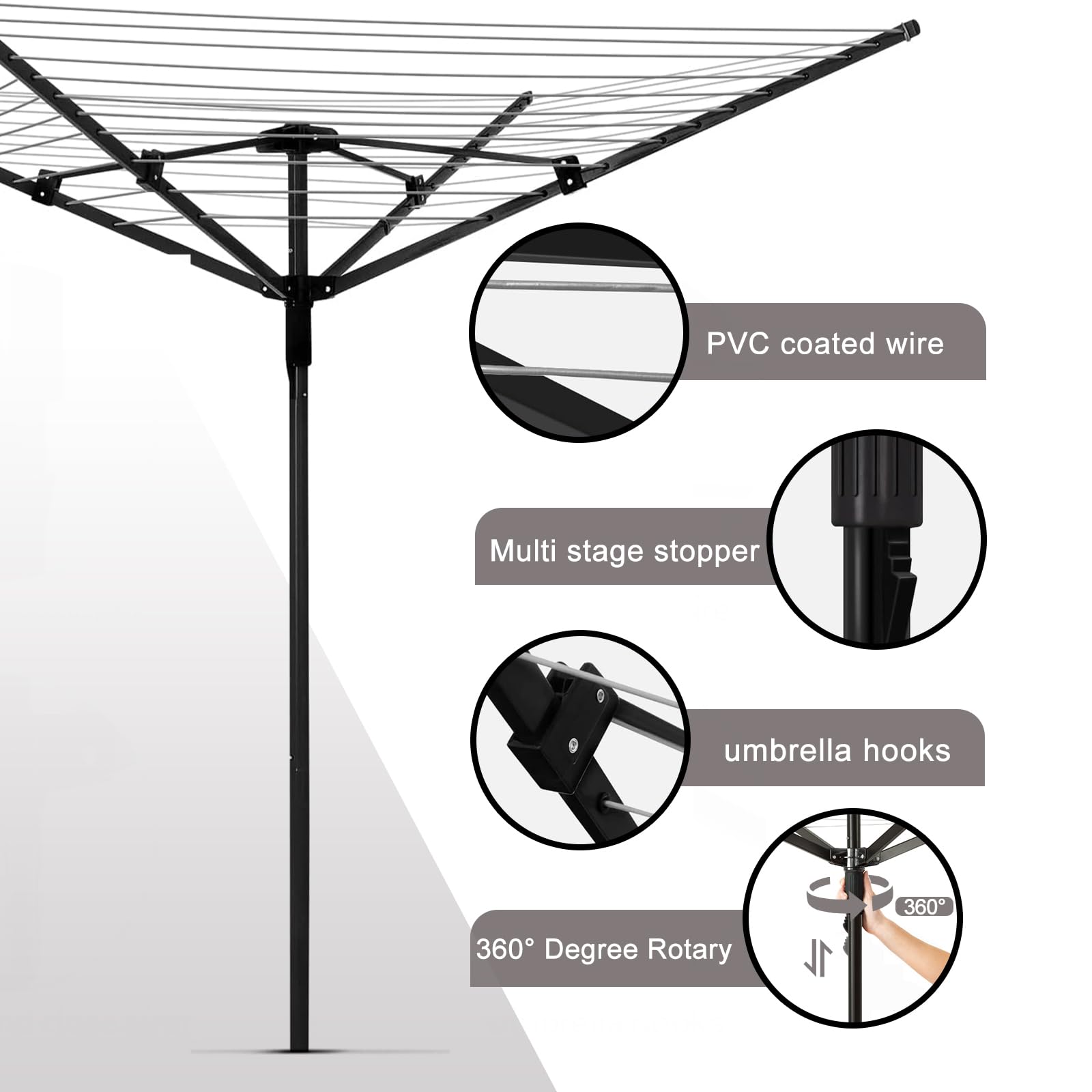 165FT Heavy Duty Outdoor Clothesline - 12 Lines 4 Arms Adjustable Height Foldable Retractable Collapsible Clothes Drying Rack for Backyard, Garden & Camping | Perfect for Laundry, Towels & Outdoor Drying
