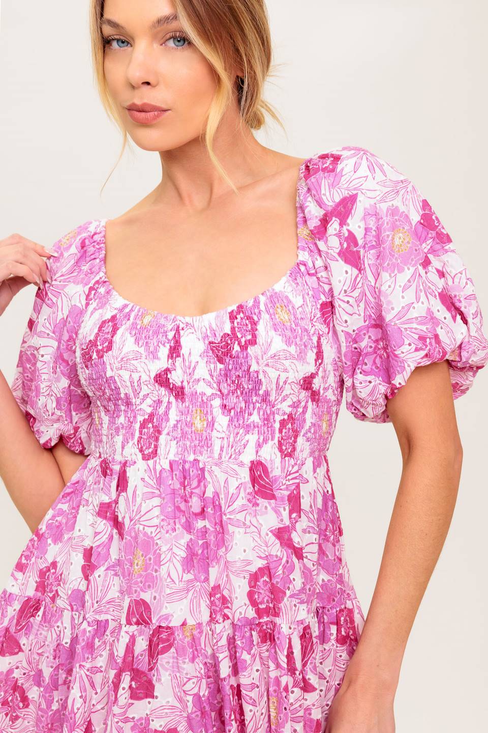 Pretty in Pink Eyelet Mini Dress - Floral Lace Summer Dress for Women, Perfect for Beach Vacations, Weddings & Date Nights