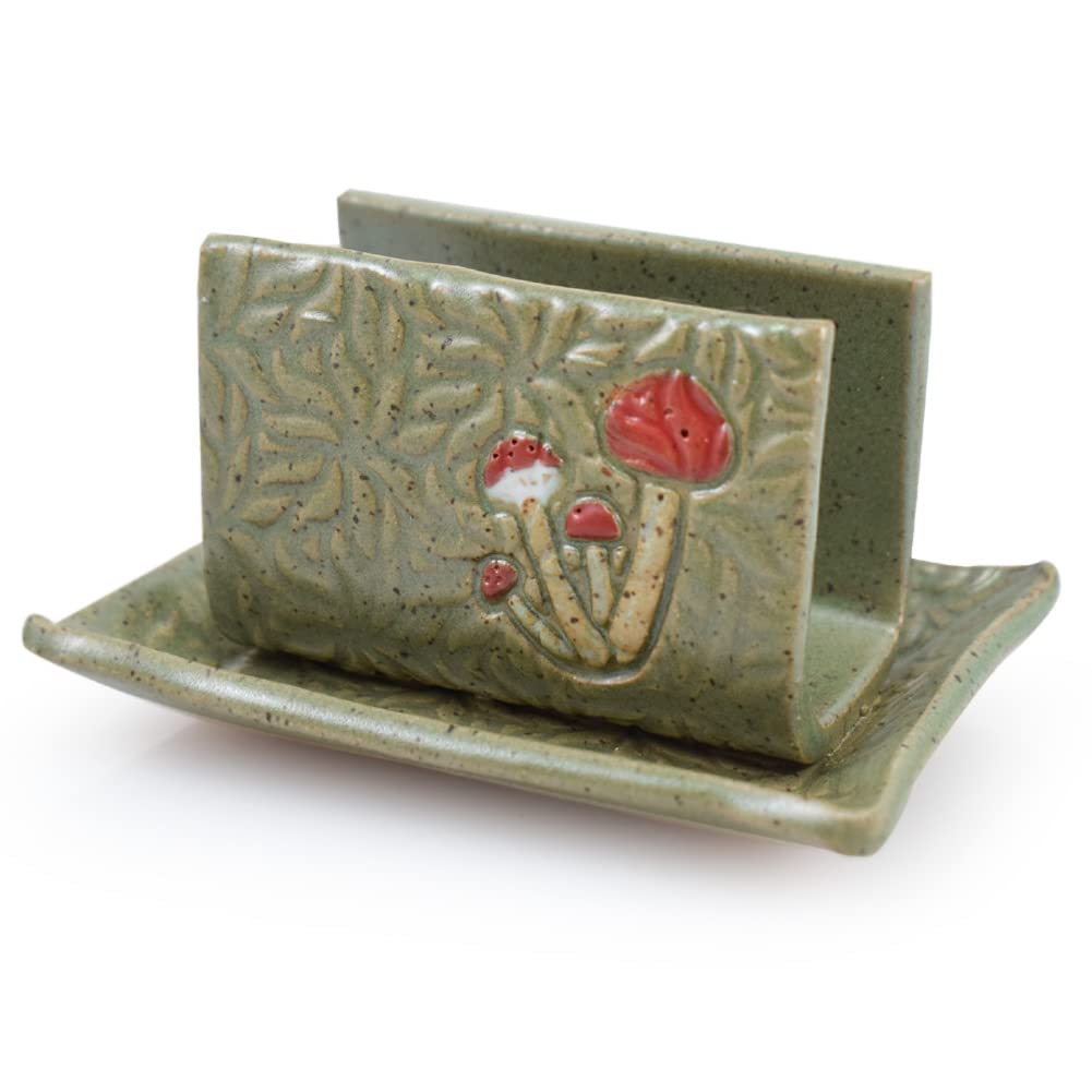 Retro Earthy Green Mushroom Sponge Holder - Handmade Pottery for Kitchen & Bathroom Decor