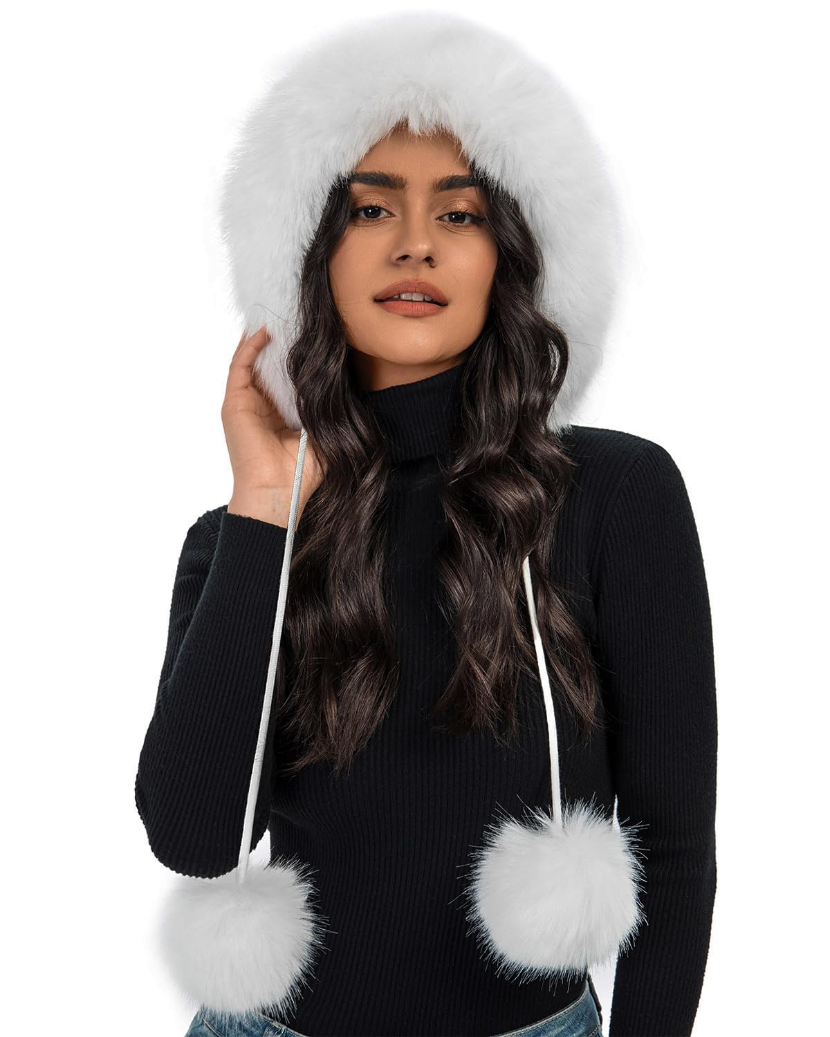 S.ROMZA Women's Faux Fur Knitted Beanie Hat with Pompom - Warm Winter Skull Cap with Ear Flaps - Soft Fleece Lined Snow Hat for Cold Weather - Perfect for Skiing, Snowboarding & Outdoor Activities