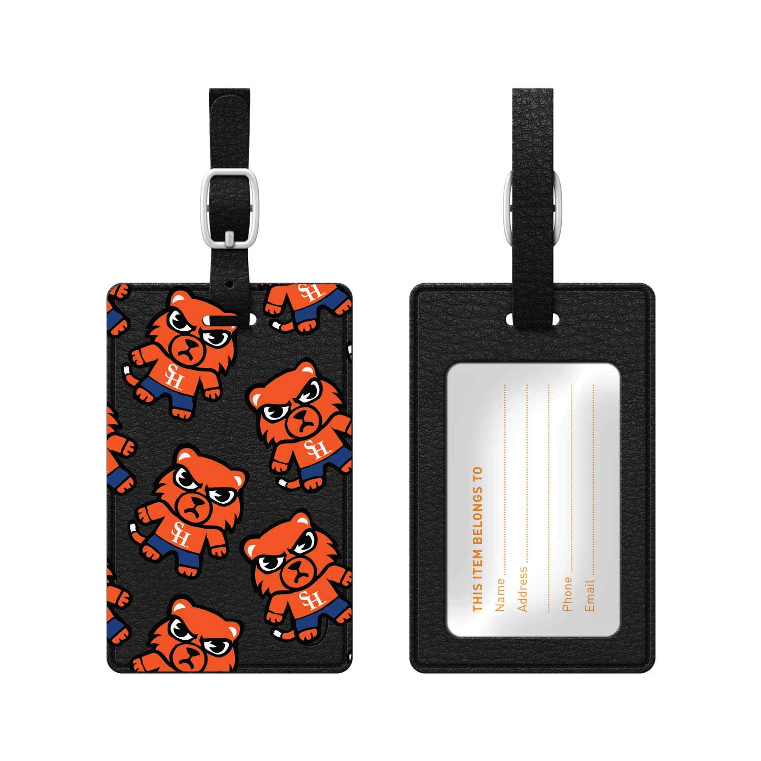 OTM Essentials Sam Houston State University Faux Leather Luggage Tag - Durable Travel Accessory with Adjustable Strap & ID Card Holder - Tokyodachi Mascot V2 in Black | Perfect for College Travel, Campus Identification & Suitcase Organization