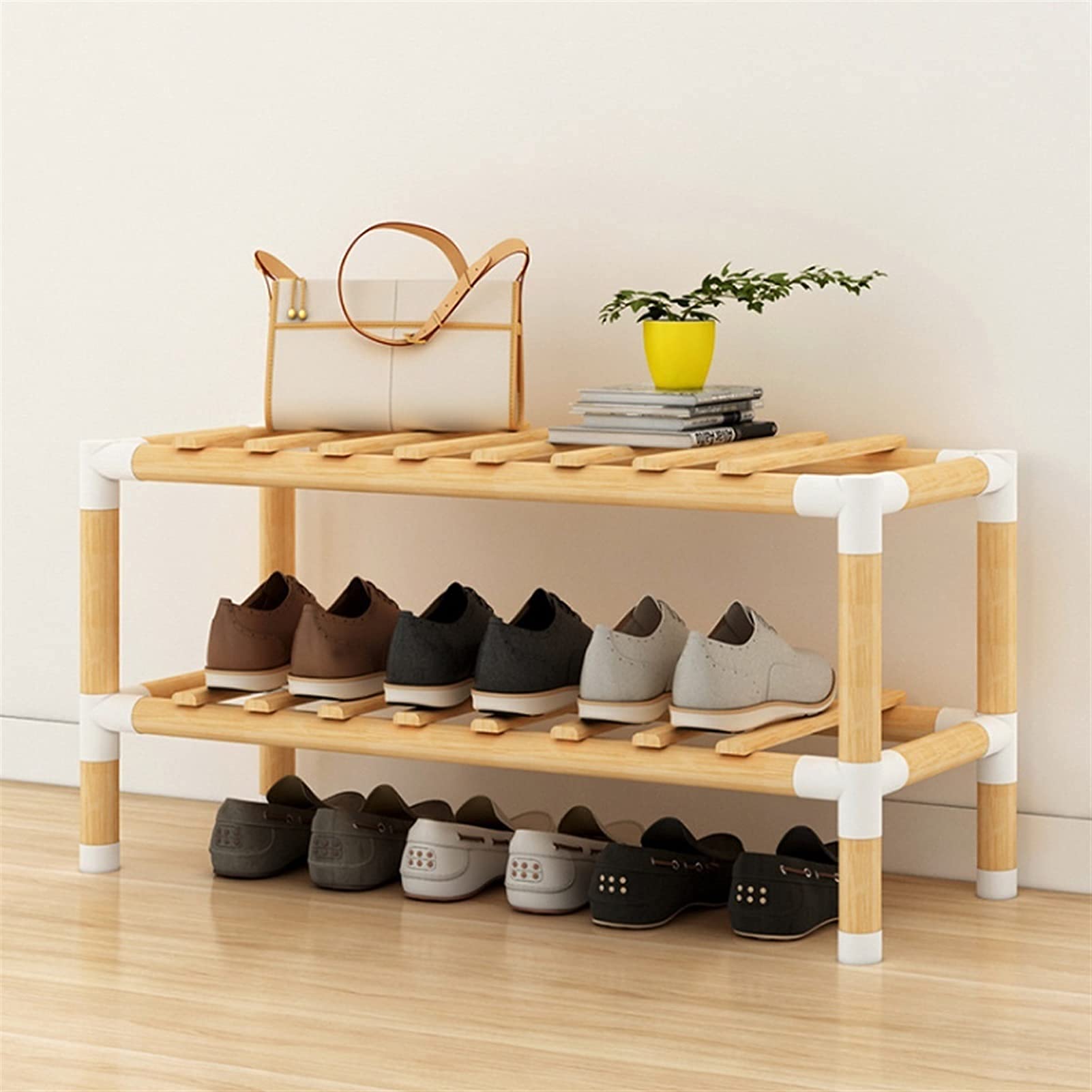 Multifunctional Solid Wood Shoe Rack - 2-Tier Freestanding Shoe Storage Shelf for Bedroom, Closet, Entryway - Perfect for Organizing Shoes, Boots & Sandals in Small Spaces