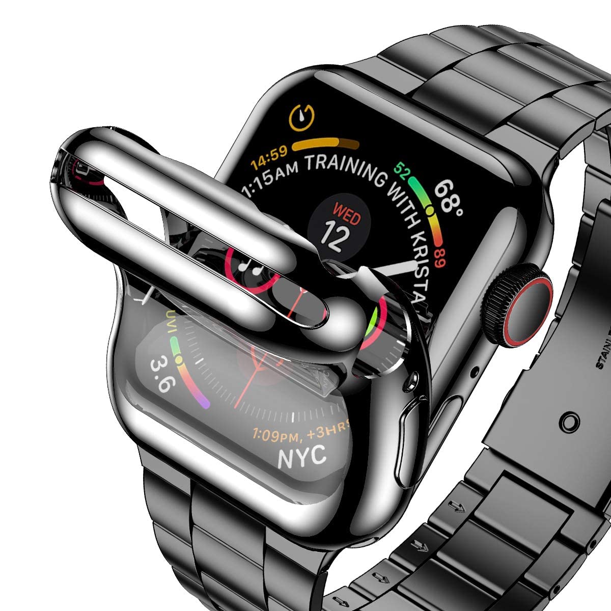 Premium Stainless Steel Apple Watch Band Compatible with Apple Watch Ultra 49mm 46mm 45mm 44mm 42mm 38mm 40mm 41mm - Durable Metal iWatch Strap with Protective Case & Screen Protector for Series 10/9/8/7/6/SE/5/4/3/2/1 - Perfect for Workouts, Business Meetings & Everyday Wear (Men & Women)