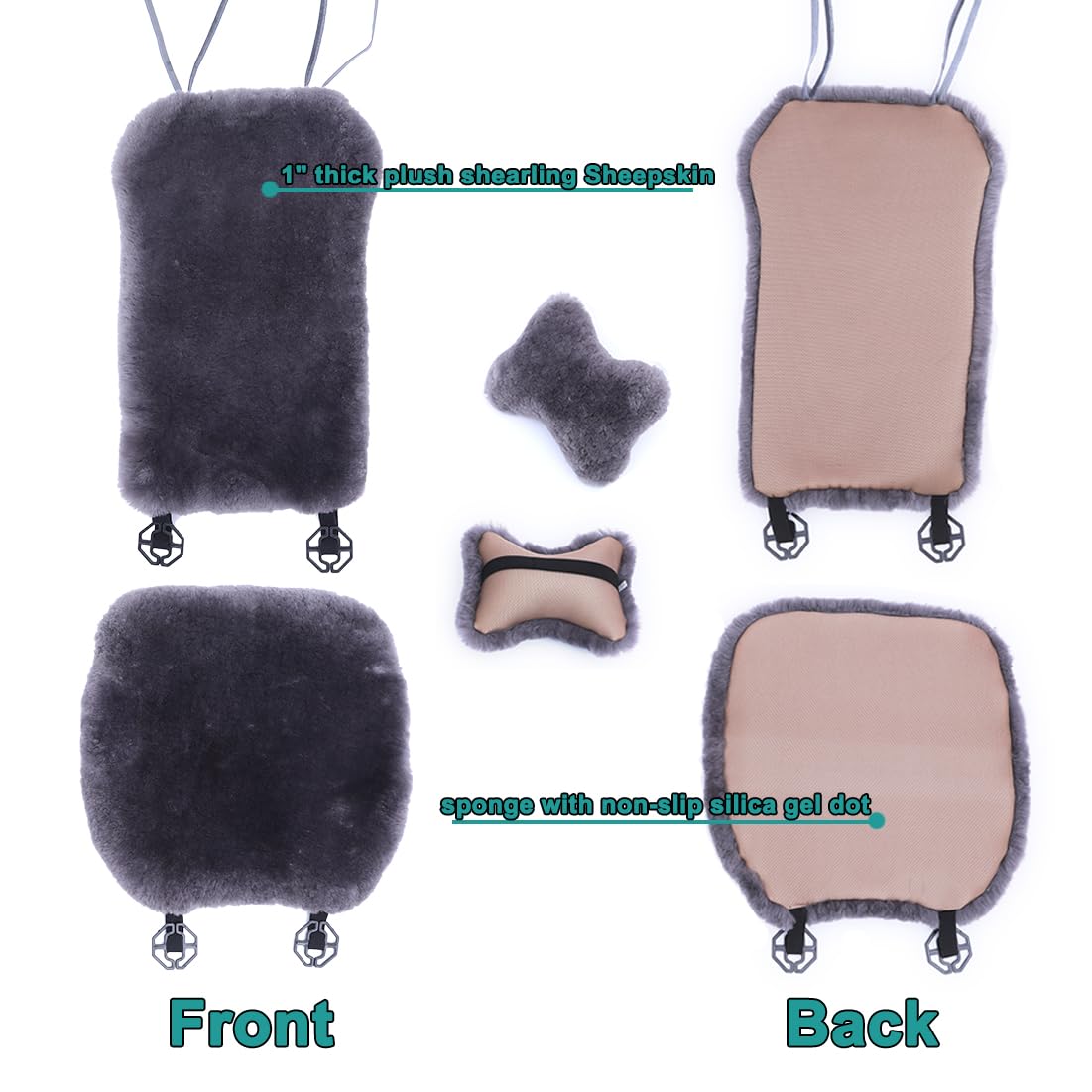 Premium Shearling Sheepskin Car Seat Covers - Ultra Soft Fluffy Fuzzy Fur Universal Fit Auto Seat Protectors (3-Piece Front Set, Misty Gray) | Luxury Comfort for Winter Driving & Long Road Trips
