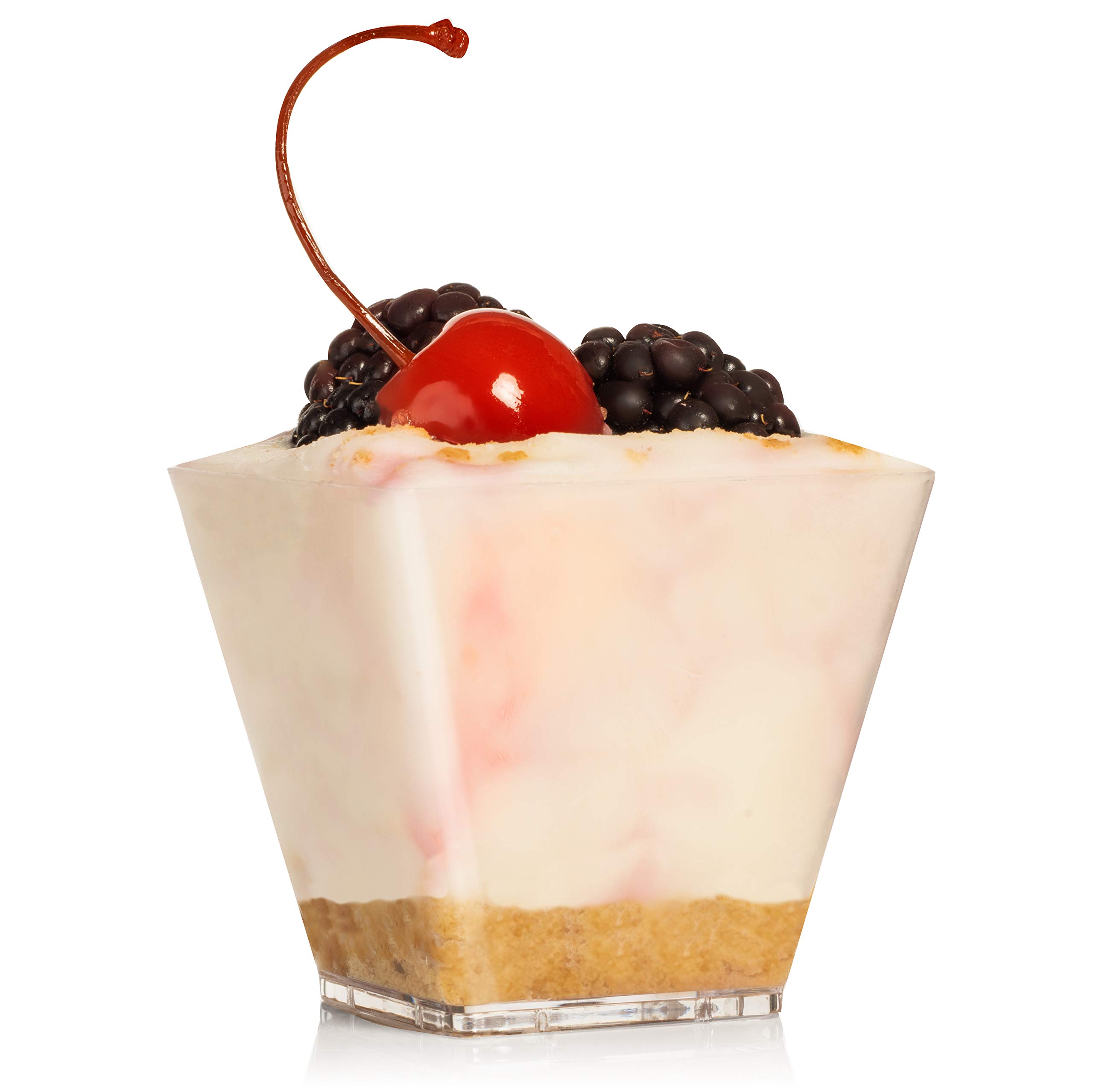LSR LORESO 96-Pack 3.5 oz Clear Mini Square Plastic Dessert Cups - Reusable Small Appetizer Containers for Mousse, Pudding, Candy, Party Snacks - Perfect for Catering, Weddings, Baby Showers & Home Baking