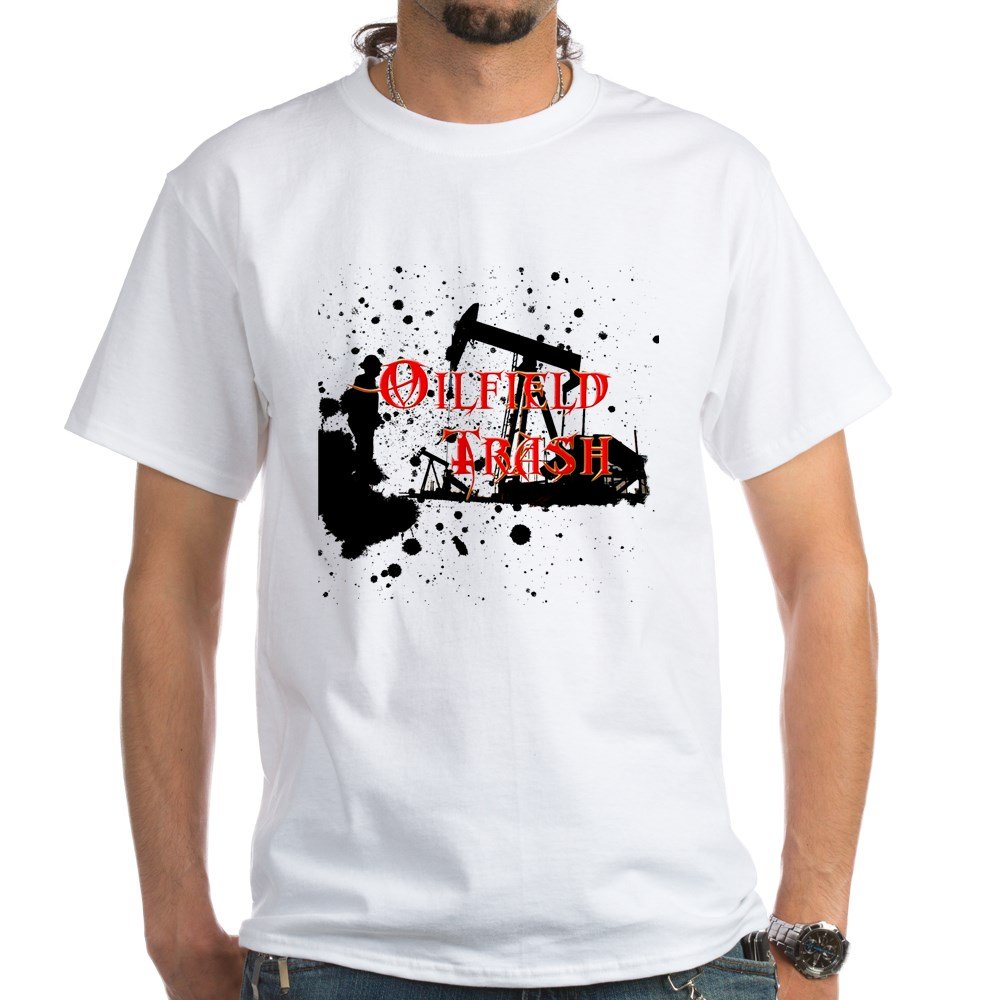 Oilfield Trash White Cotton T-Shirt for Men - Comfortable Workwear for Oil Rig Workers & Blue Collar Professionals