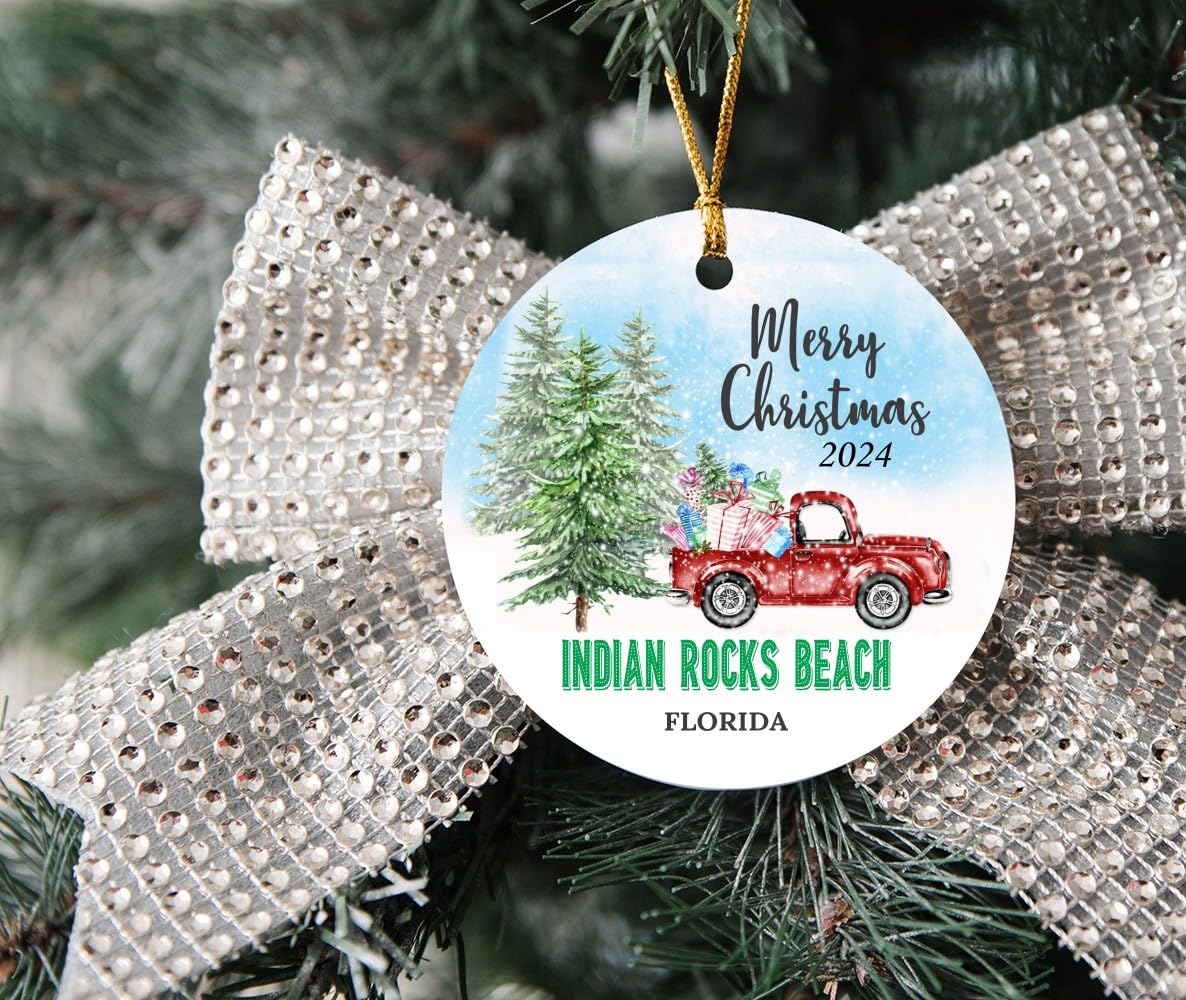 Indian Rocks Beach FL Christmas Ornament - 2024 Hometown Souvenir Tree Decoration for Florida Coastal Holiday & Beach House Décor