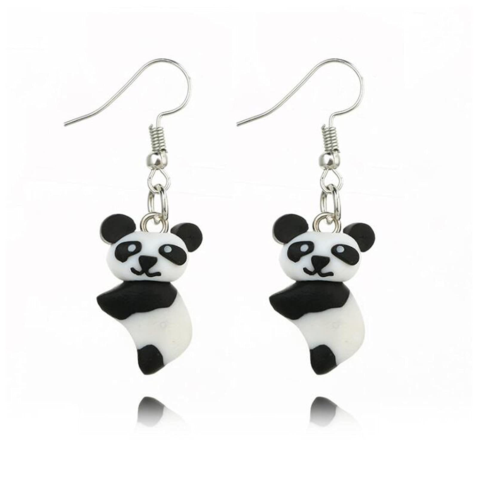 Cute 3D Panda Bear Drop Dangle Earrings - Handmade Soft Pottery Clay Animal Jewelry for Women & Teens | Perfect Gift for Animal Lovers, Birthday & Christmas Presents | Wear to Parties, Dates & Casual Outings