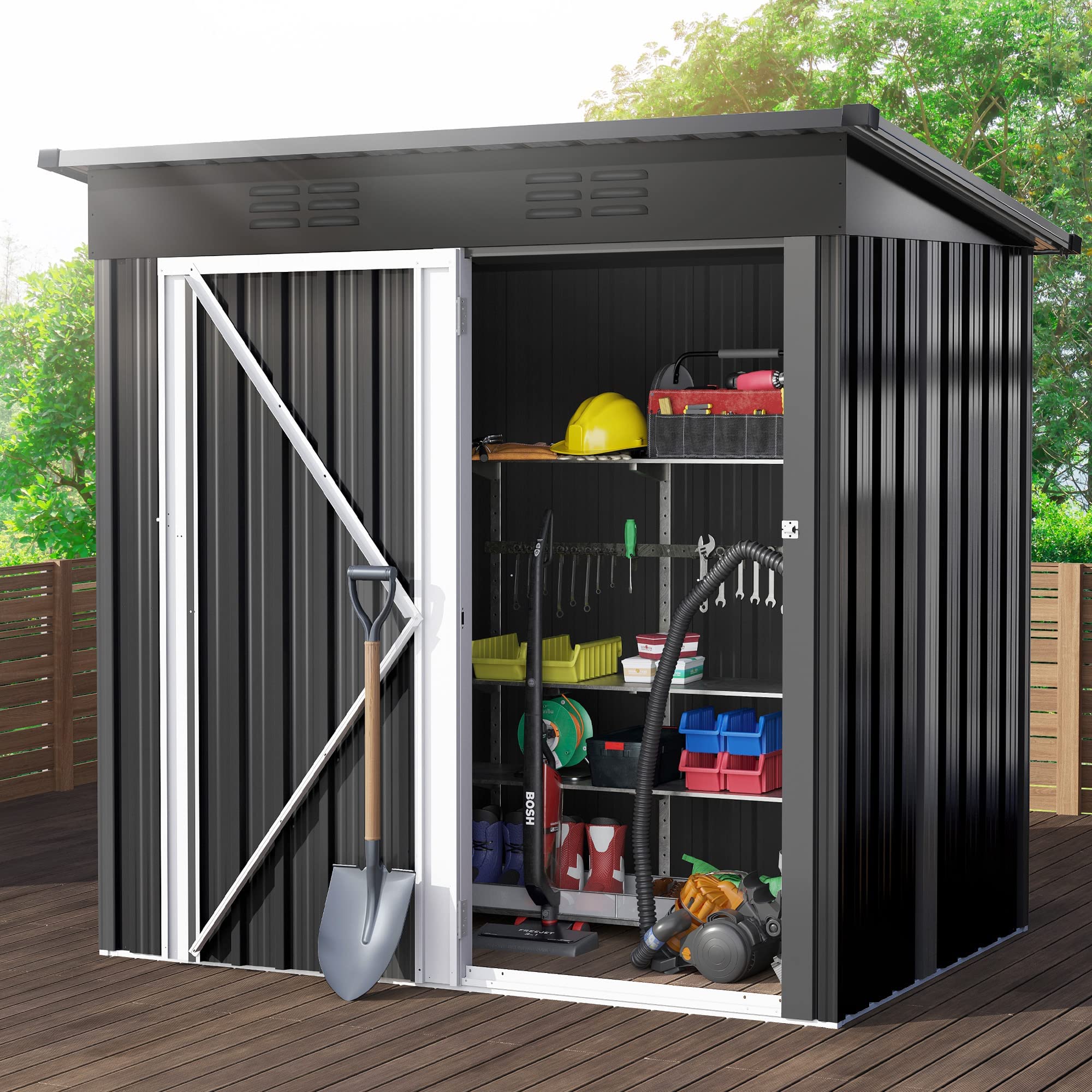 DWVO 5x3FT Heavy Duty Metal Outdoor Storage Shed with Lockable Door & Air Vent - Garden Tool Shed for Bikes, Trash Cans, Lawn Mowers, Yard Equipment - Perfect for Patio, Backyard & Garage Organization (Dark Gray)