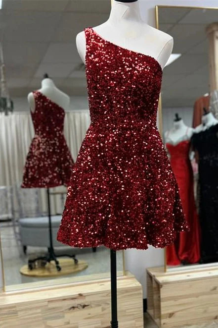 Royal Blue Sequin One Shoulder Short Prom Dress for Homecoming - Elegant Party & Formal Dance Outfit