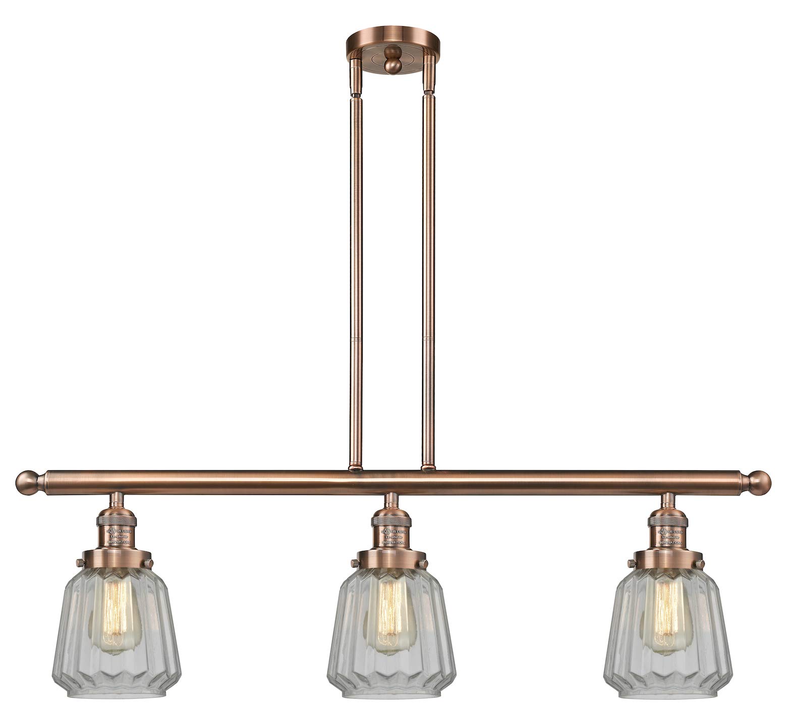 Vintage Antique Copper Glass 3-Light Adjustable Island Chandelier - Perfect for Kitchen, Dining Room, and Farmhouse Decor