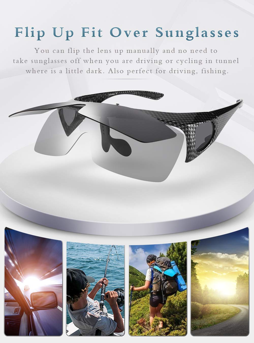Polarized Flip-Up Over Glasses Sunglasses for Men & Women - UV Protection, Anti-Glare, Comfortable Fit for Driving, Fishing & Outdoor Activities