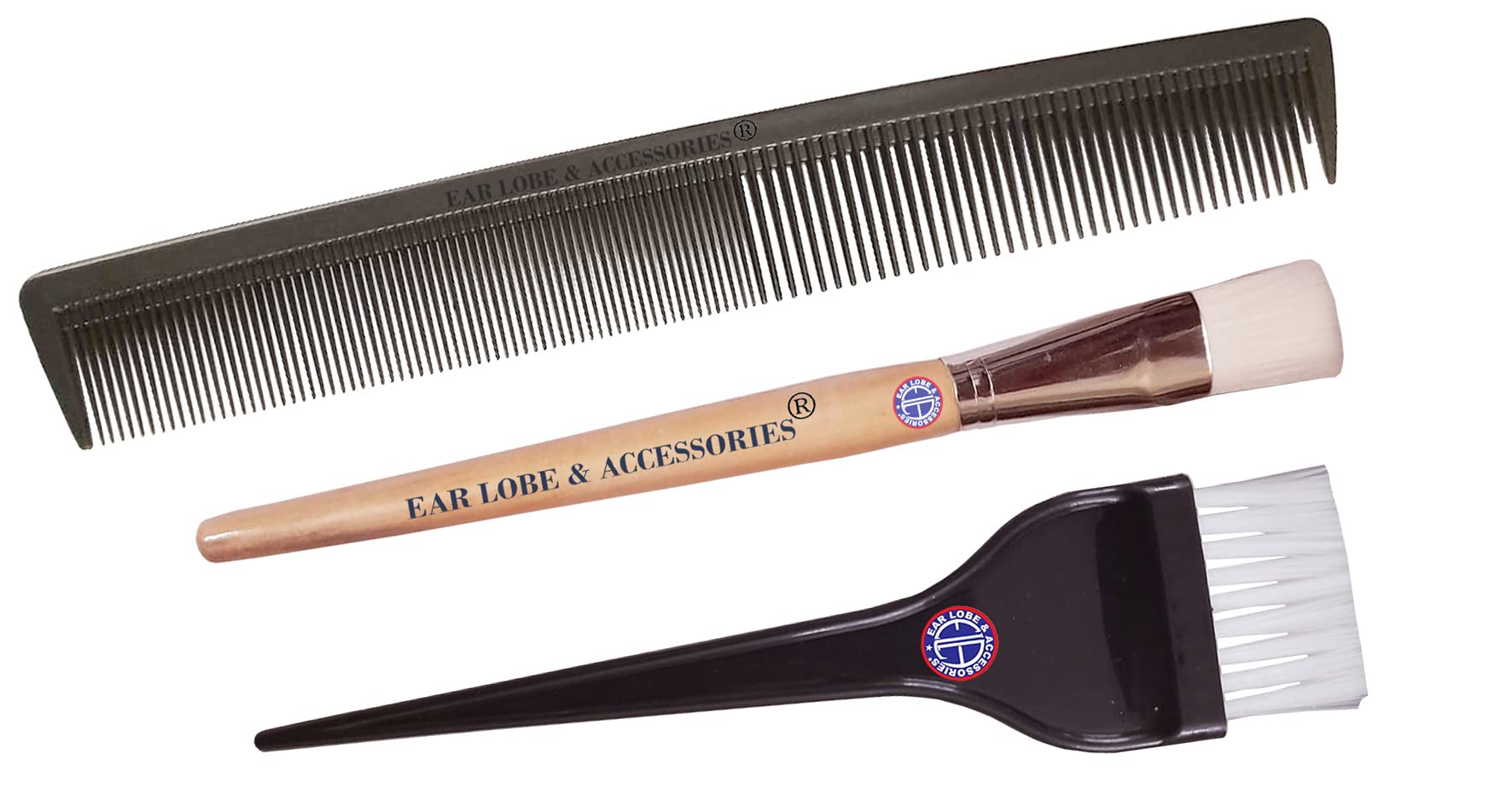 Professional Ear Lobe & Beauty Accessories Combo Pack - Hair Cutting Comb, Face Pack Brush & Facial Brush Set (3-Piece) for Salon, Spa & Home Skincare Routine