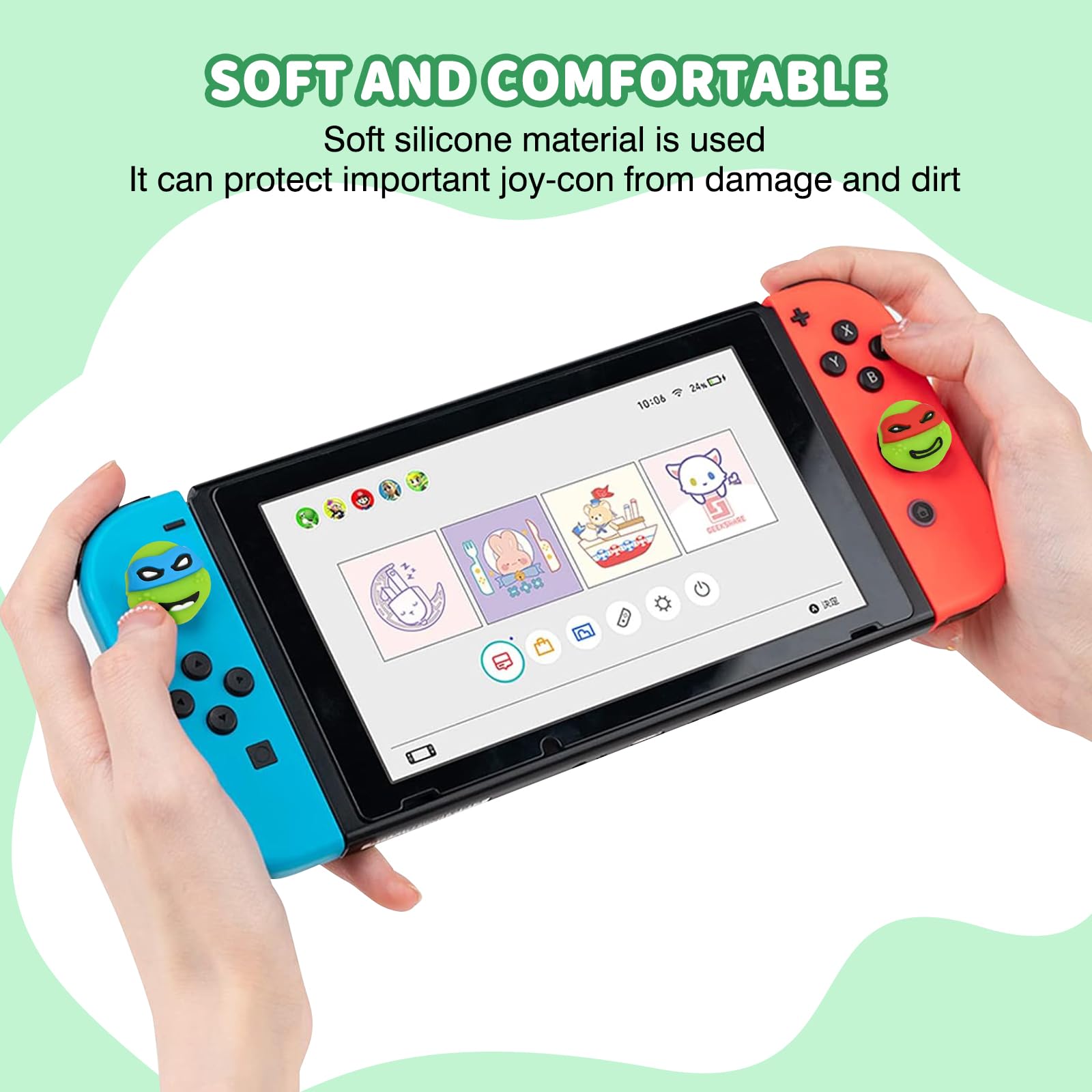 DLseego Soft Silicone Joycon Thumb Grips for Nintendo Switch/Switch Lite/Switch OLED - Anti-Slip Protective Controller Caps (4PCS, Green Turtles Design) - Perfect for Gaming Comfort & Enhanced Grip During Long Play Sessions