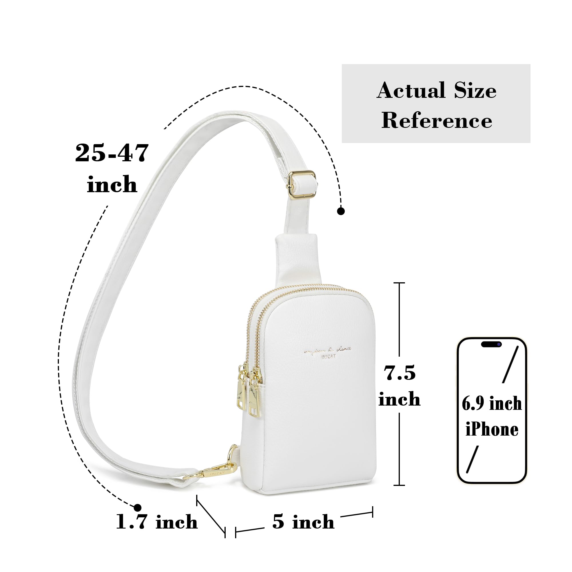 INICAT Genuine Leather Crossbody Bag for Women - Small Sling Bag, Fanny Pack with Adjustable Strap - Perfect for Travel, Shopping & Daily Use