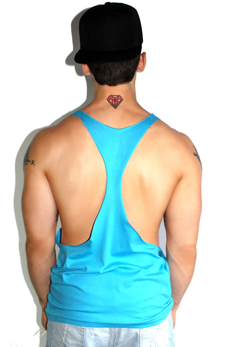 Marek & Richard Core String Tank Top for Women - Light Blue Ribbed Stretch Cotton Casual Summer T-Shirt | Perfect for Gym, Yoga, Beach & Everyday Wear