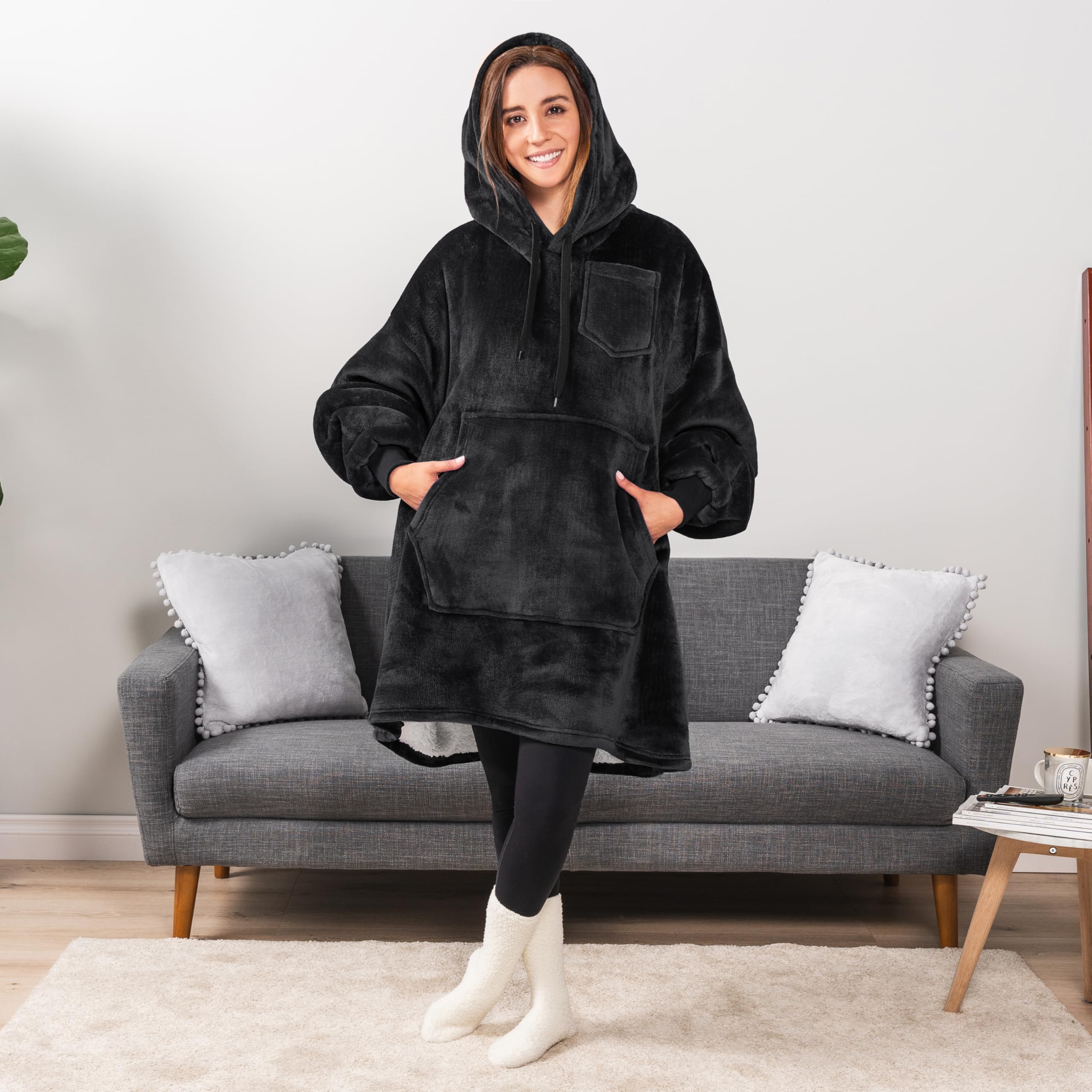 PAVILIA Women's Sherpa Wearable Blanket Hoodie - Oversized Cozy Fleece Hooded Sweatshirt for Men & Women | Perfect for Lounging, Netflix Nights & Outdoor Camping