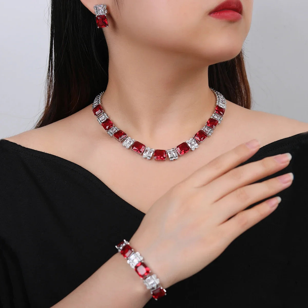 Elegant Cubic Zirconia Jewelry Set - Necklace, Earrings & Bracelet in 4 Colors | Bridal Wedding Jewelry | Perfect for Weddings, Parties and Special Occasions