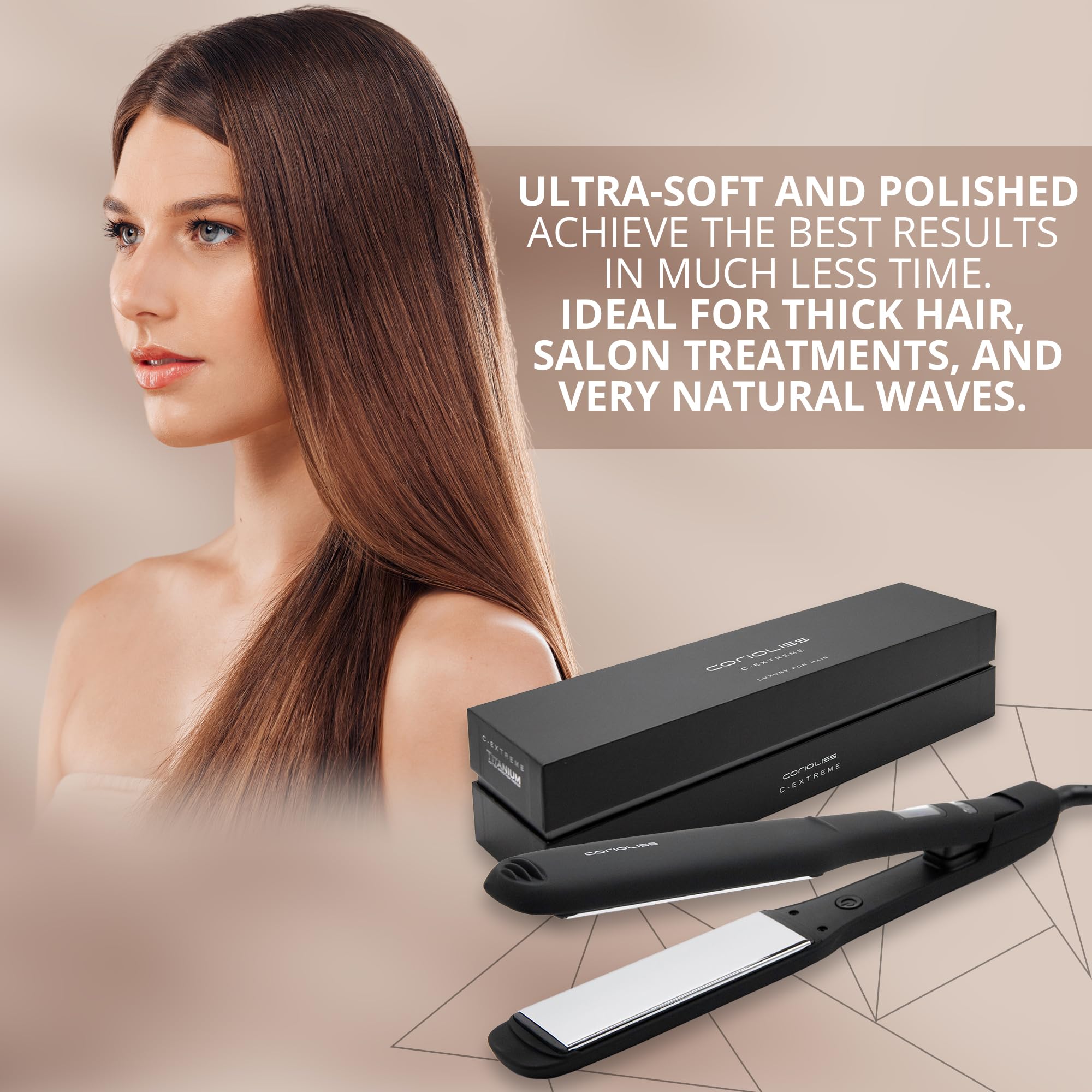 Corioliss Professional Hair Straightener for Women - Extra Wide Titanium Plates, Fast Heating Flat Iron, Black Soft Touch (C-Extreme) - Perfect for Salon-Quality Styling at Home, Travel & Everyday Use
