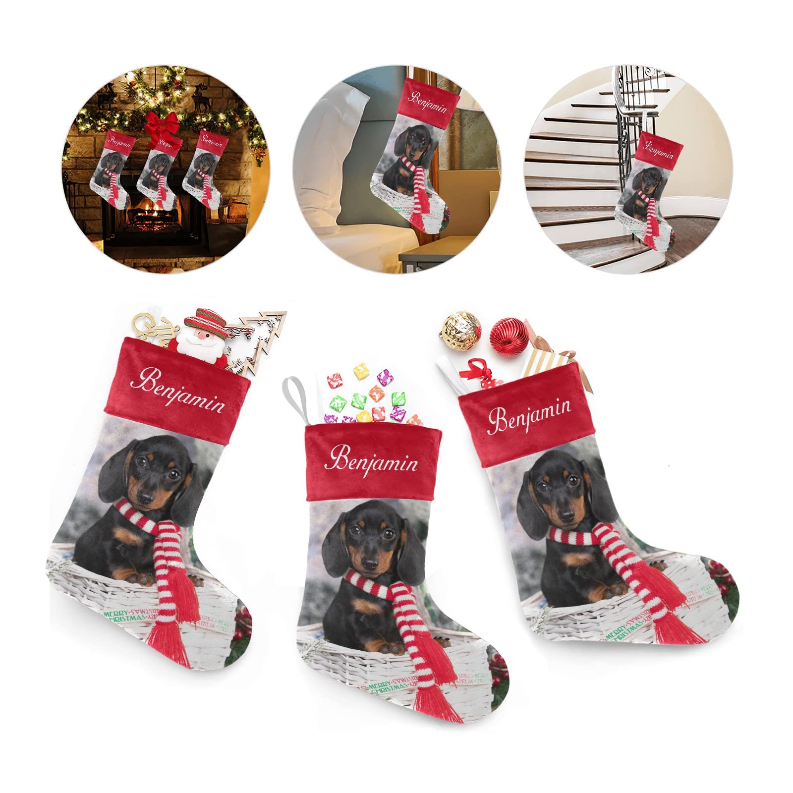 Personalized Christmas Stockings for Dogs - Custom Name Xmas Socks for Pets, 17.52 x 7.87 Inch - Perfect Holiday Gift for Dog Lovers & Festive Home Decor