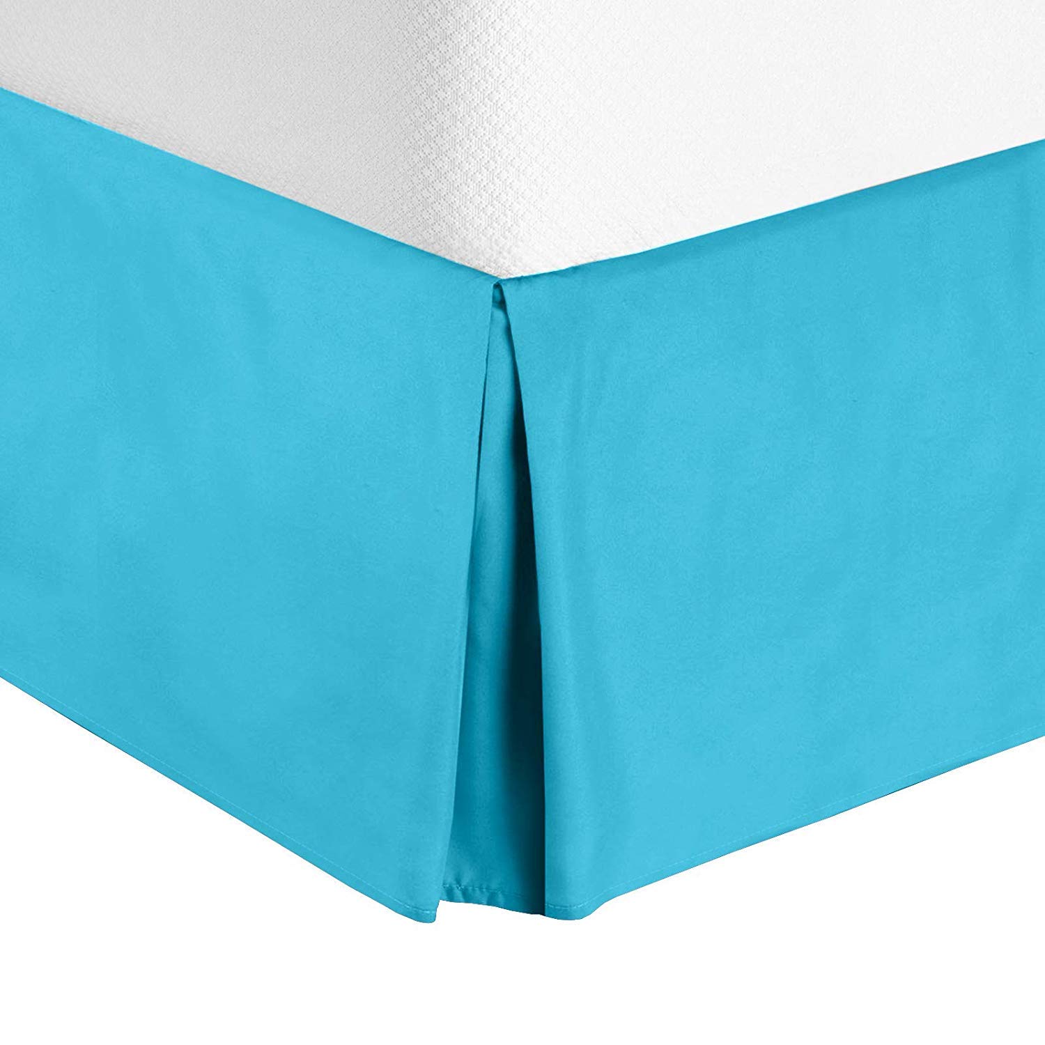 Luxury Pleated Bed Skirt - Microfiber Dust Ruffle Tailored Drop for Queen Size (15 Inch) - Beach Blue Home Decor for Master Bedroom & Guest Room