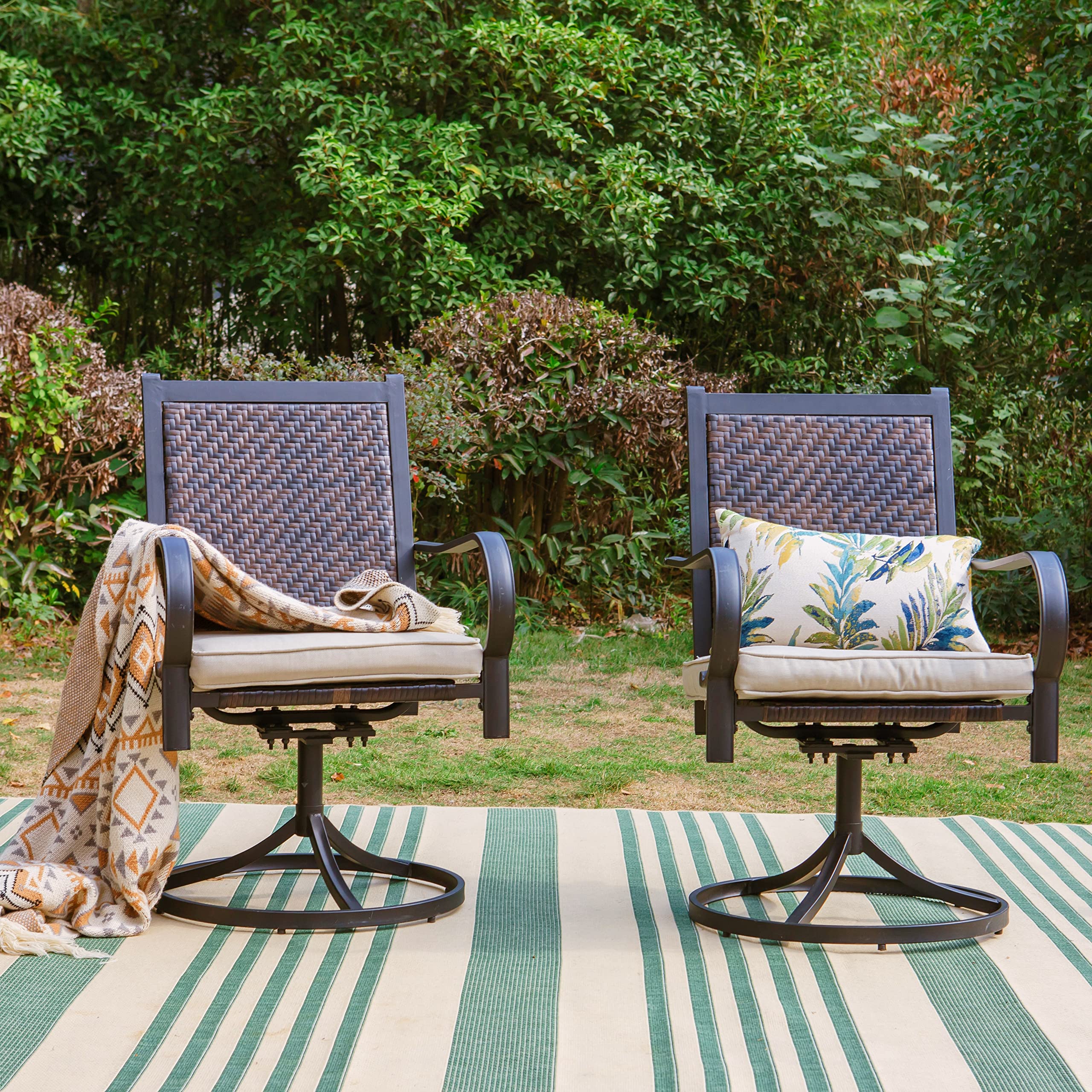 HERA'S HOUSE 2-Piece Patio Dining Chairs Set - 360° Swivel Outdoor Wicker Chairs with Cushions, Rattan Garden Chairs for Poolside, Lawn, Backyard & Patio - Perfect for Outdoor Dining, Lounging & Entertaining
