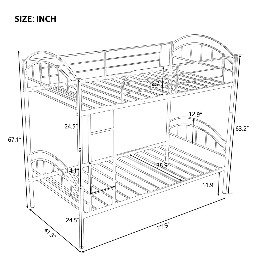Sturdy Metal Twin Over Twin Bunk Bed with Ladder & Safety Guardrails - Convertible to 2 Separate Twin Beds (Silver) - Perfect for Kids, Teens & Adults - Ideal for Dorm Rooms, Guest Rooms & Space-Saving Bedrooms