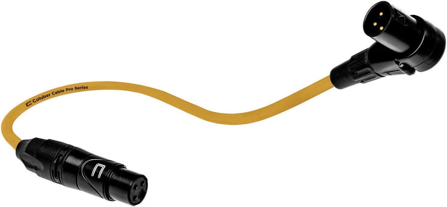 Professional 3-Pin XLR Cable - Right Angle Male to Straight Female - 1ft Yellow - Balanced Microphone Connector for Powered Speakers, Audio Interface, Mixer - Perfect for Live Performances, Studio Recording & DJ Setups