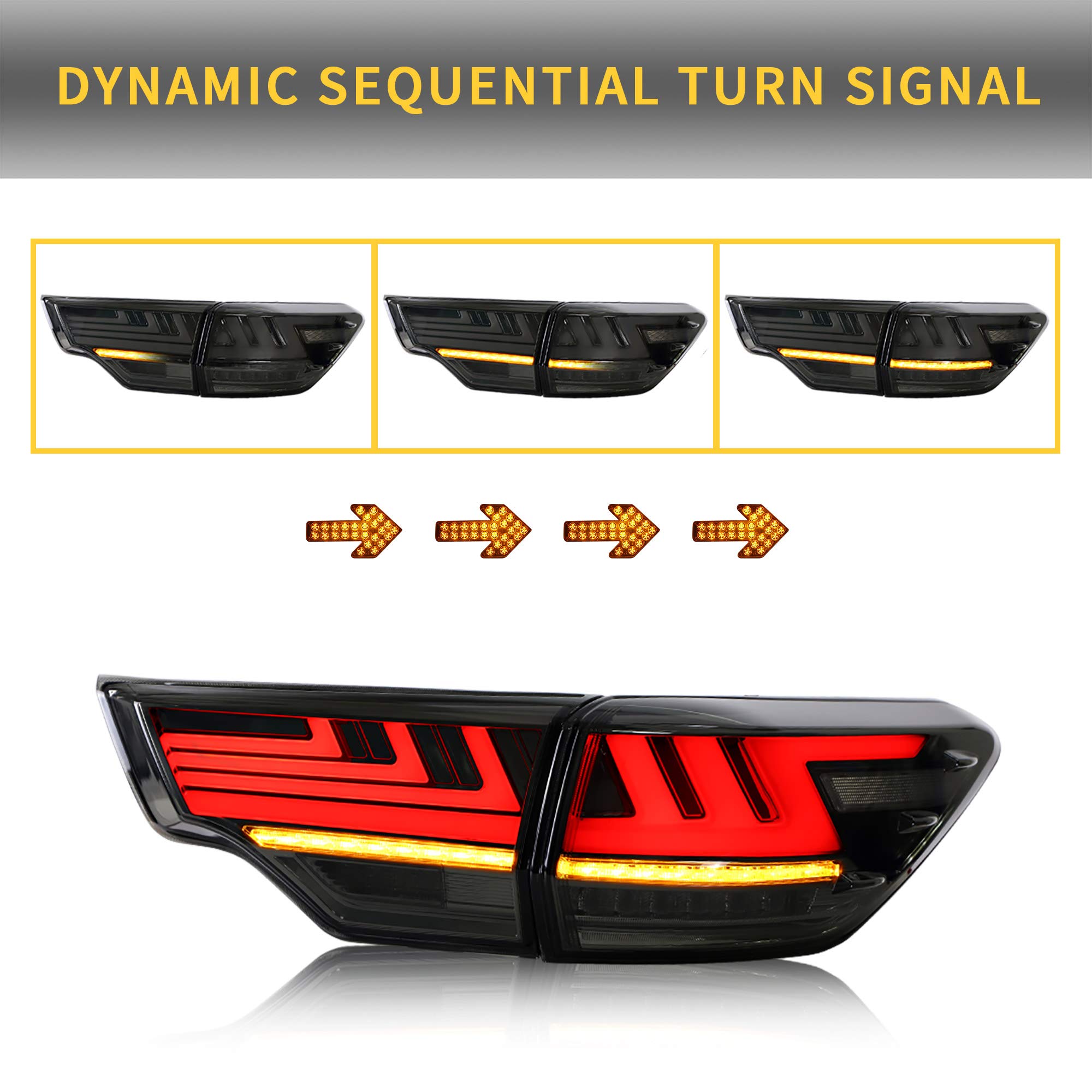 **YUANZHENG Full LED Sequential Tail Lights for Toyota Highlander 2015-2019 - Smoked Lens, Reverse/Running/Brake/Turn Signals - Perfect for Night Driving & Enhanced Safety**