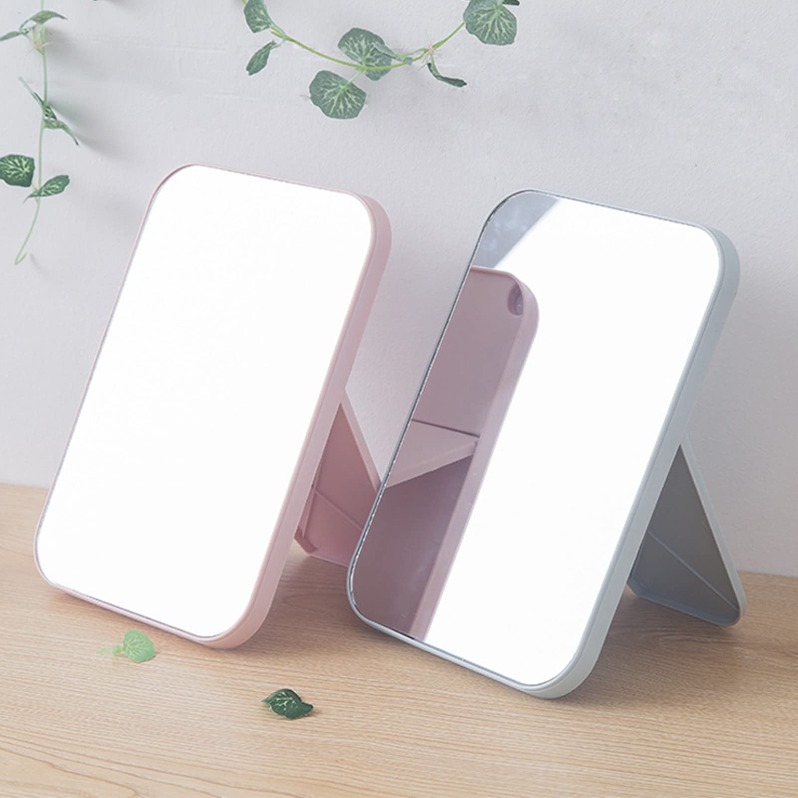 Foldable Desktop Makeup Mirror with Stand - 90° Adjustable Rotation, Portable Square Vanity Mirror for Women | Perfect for Home, Travel & Salon Use (Blue)