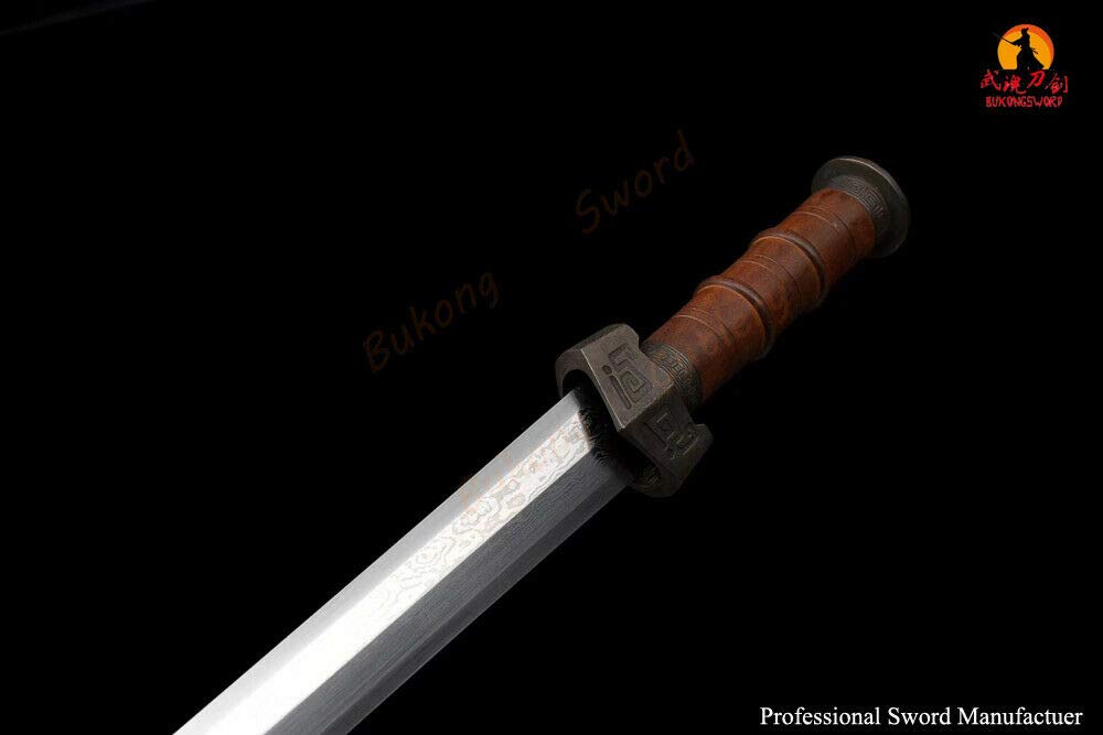 Qin Dynasty Chinese Sword - Damascus Steel Blade with Rosewood Sheath & Brass Fittings - Perfect for Historical Reenactments, Martial Arts Training, and Collectors Display