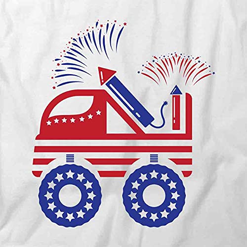 Big Truck Fireworks Graphic T-Shirt for Men - White Printed Cotton Tee for 4th of July, Car Shows & Summer Events