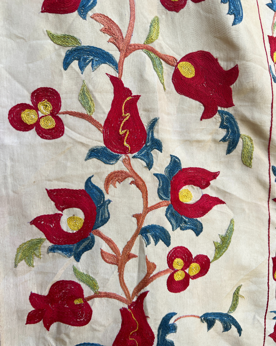 Medium Suzani 058 - Handmade Cotton Embroidered Throw Pillow Cover - Perfect for Boho Home Decor, Sofa & Bedroom Accent