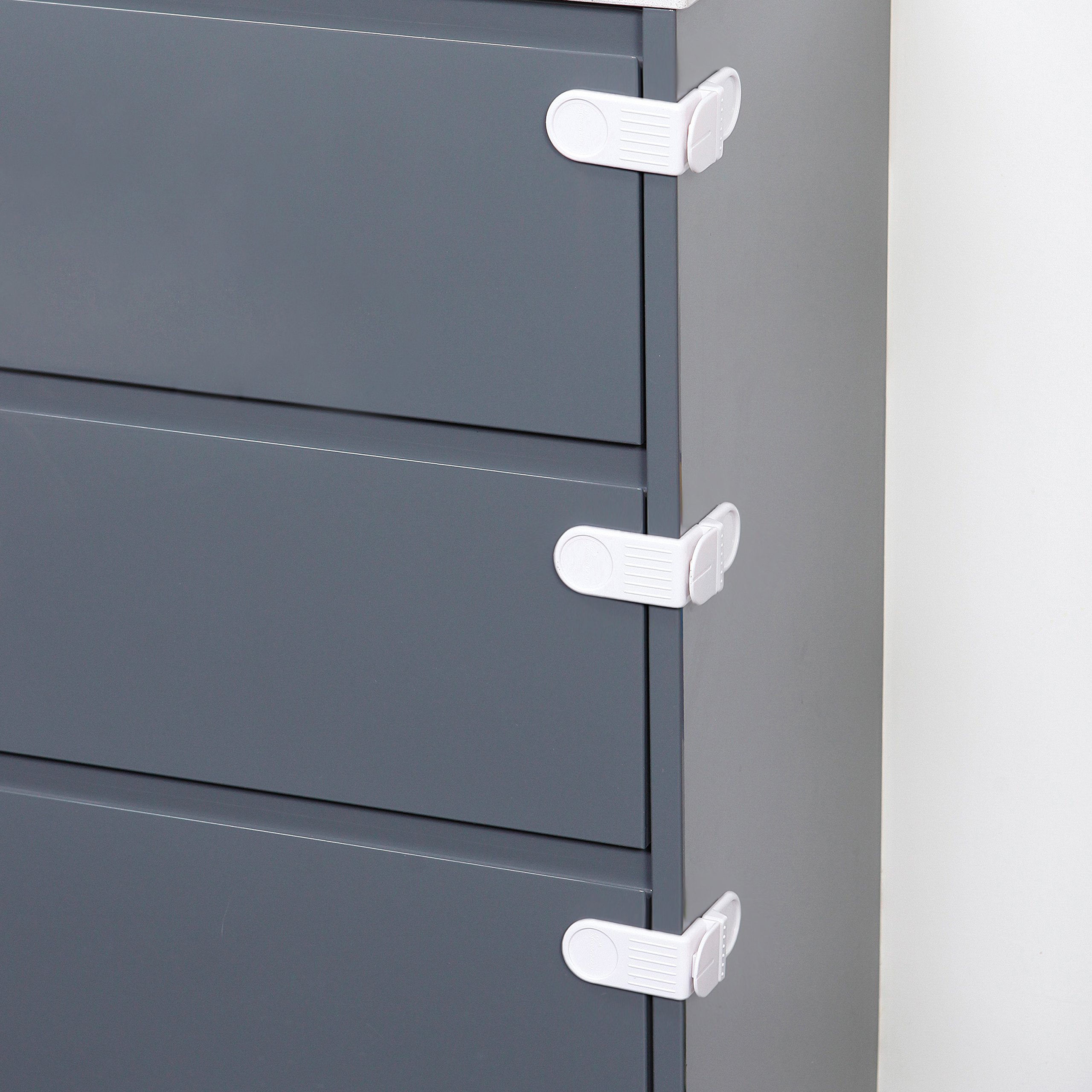 Dream Baby Angle Locks for Corner Drawers & Cabinets (4-Pack) - Child Safety Cabinet Locks for Kitchen, Bathroom & Nursery - Prevent Baby from Opening Drawers & Cabinets