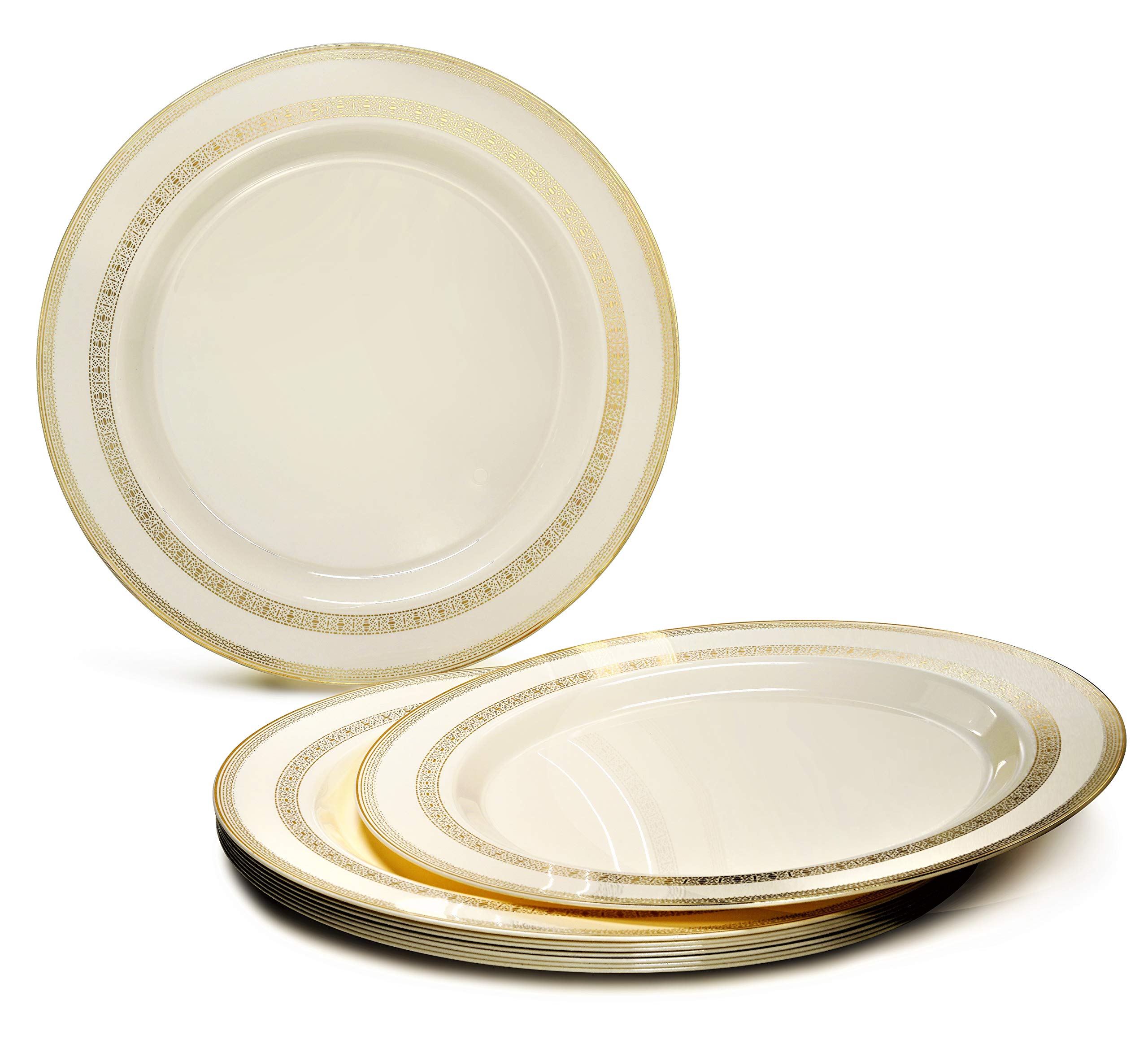 600 Pcs Wedding Disposable Plastic Plate & Silverware Combo Set - Lace Ivory & Gold Plates with Gold Silverware for 120 Guests | Elegant Tableware for Weddings, Parties, and Special Events