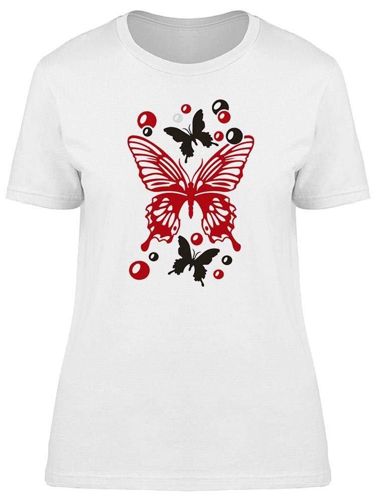 Smartprints Red and Black Butterflies Graphic T-Shirt for Women - Casual Comfort Tee for Everyday Wear, Outings & Layering
