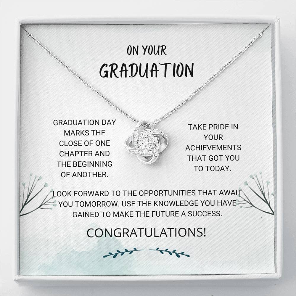 Graduate Love Knot Necklace - Elegant Graduation Jewelry Gift for 2021 Seniors | Perfect Graduation Present with Card | Ideal for Commencement Ceremonies & Celebrations