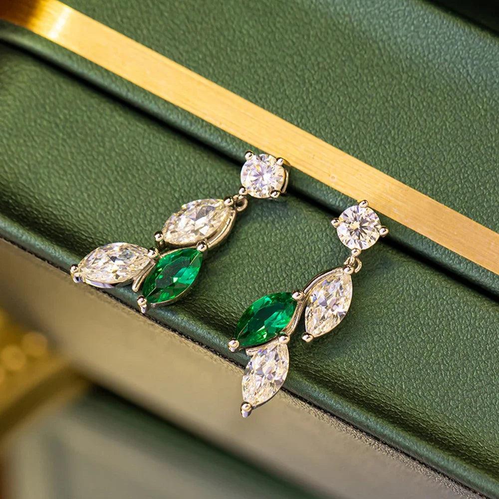 Luxury Marquise Cut Moissanite Bridal Set - Leaf Shaped Emerald Imitation Choker Necklace & Earrings for Wedding, Engagement, Anniversary & Special Occasions