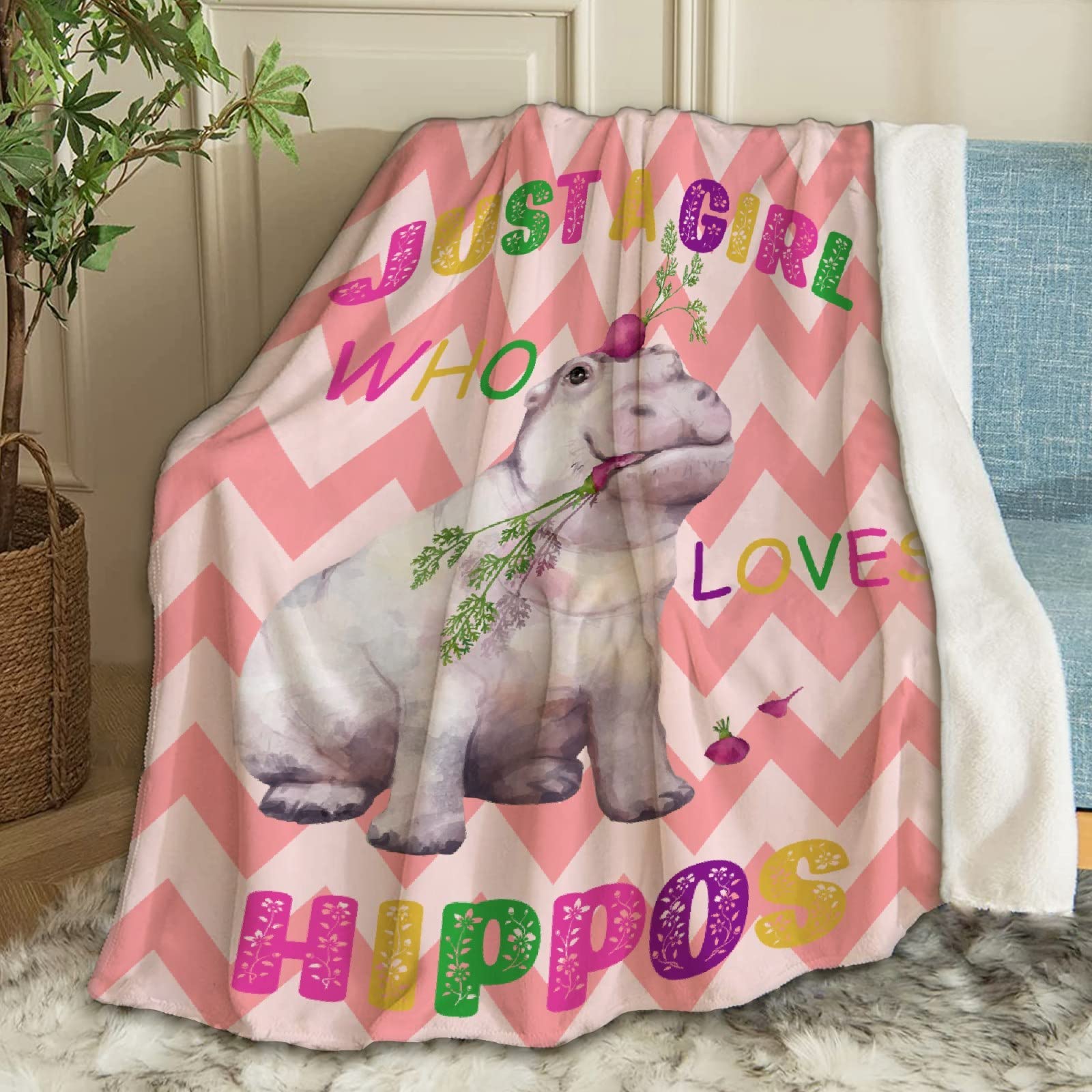 ARTBLANKET Just A Girl Who Loves Hippos Fleece Throw Blanket - Super Soft Funny Hippo Design Blanket for Bed, Couch & Sofa - 40x30 Inch Cozy Travel Blanket for Women, Girls & Baby Gifts - Perfect for Home Decor, Camping & Netflix Nights