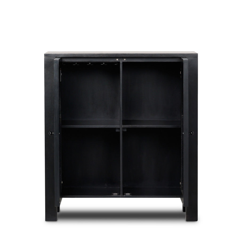Stylish Black Wash Mango Wood Bar Cabinet - Modern Home Bar Furniture for Living Room, Dining Room or Entertainment Space